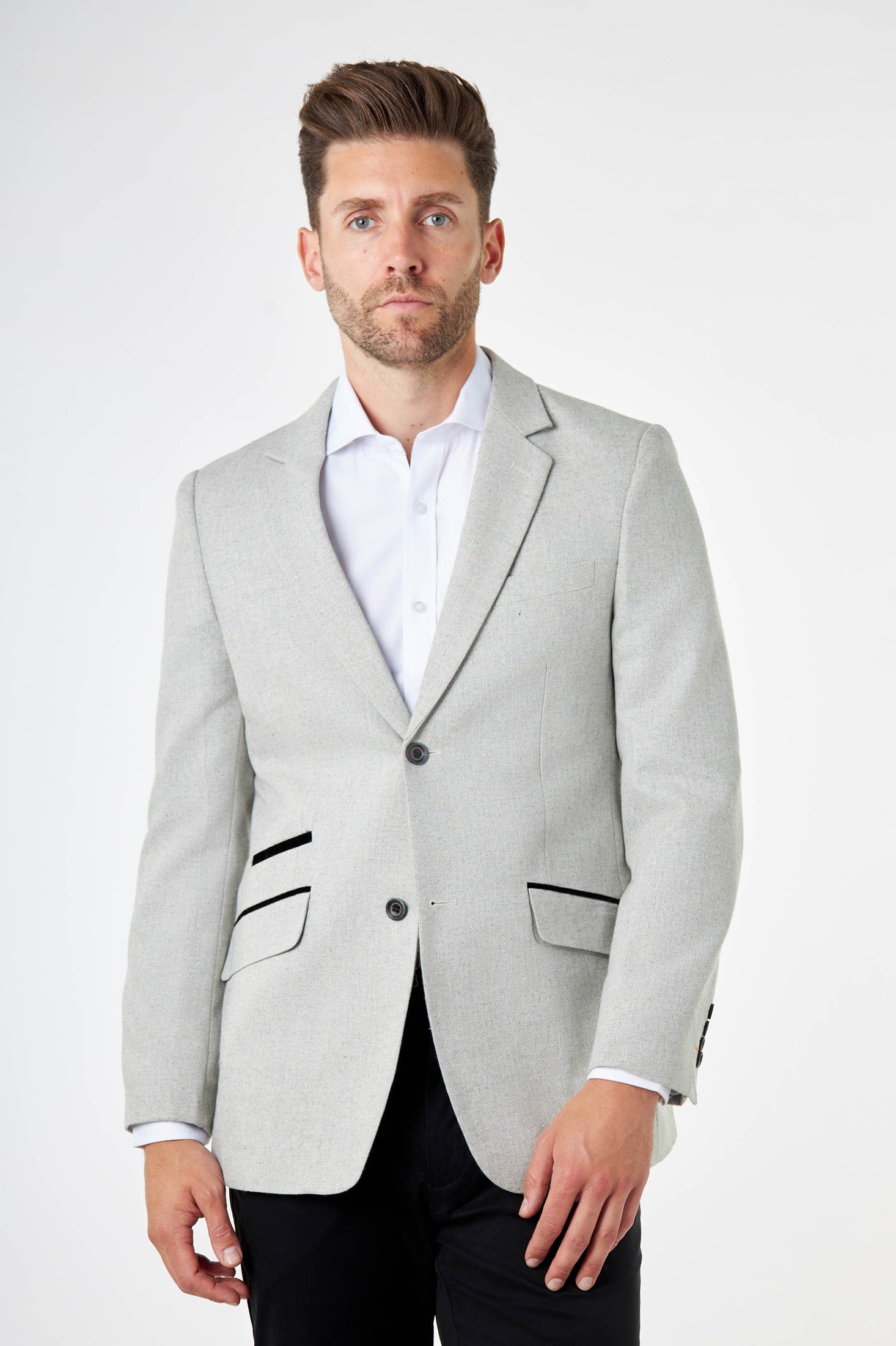 CALIX – Grey Wool Mix Herringbone Tailored Blazer