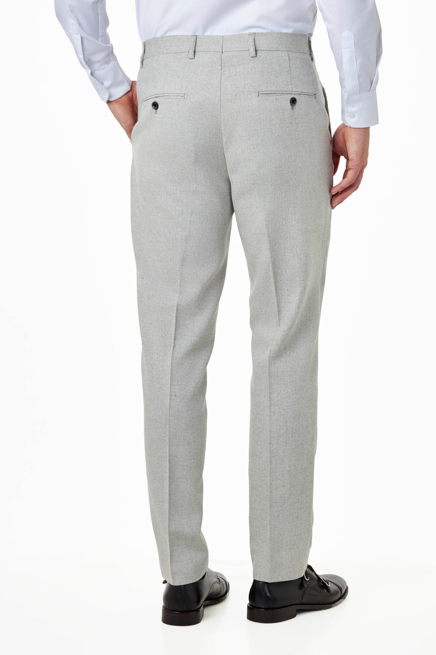 CALIX – Grey Wool Mix Herringbone Tailored Suit Trousers