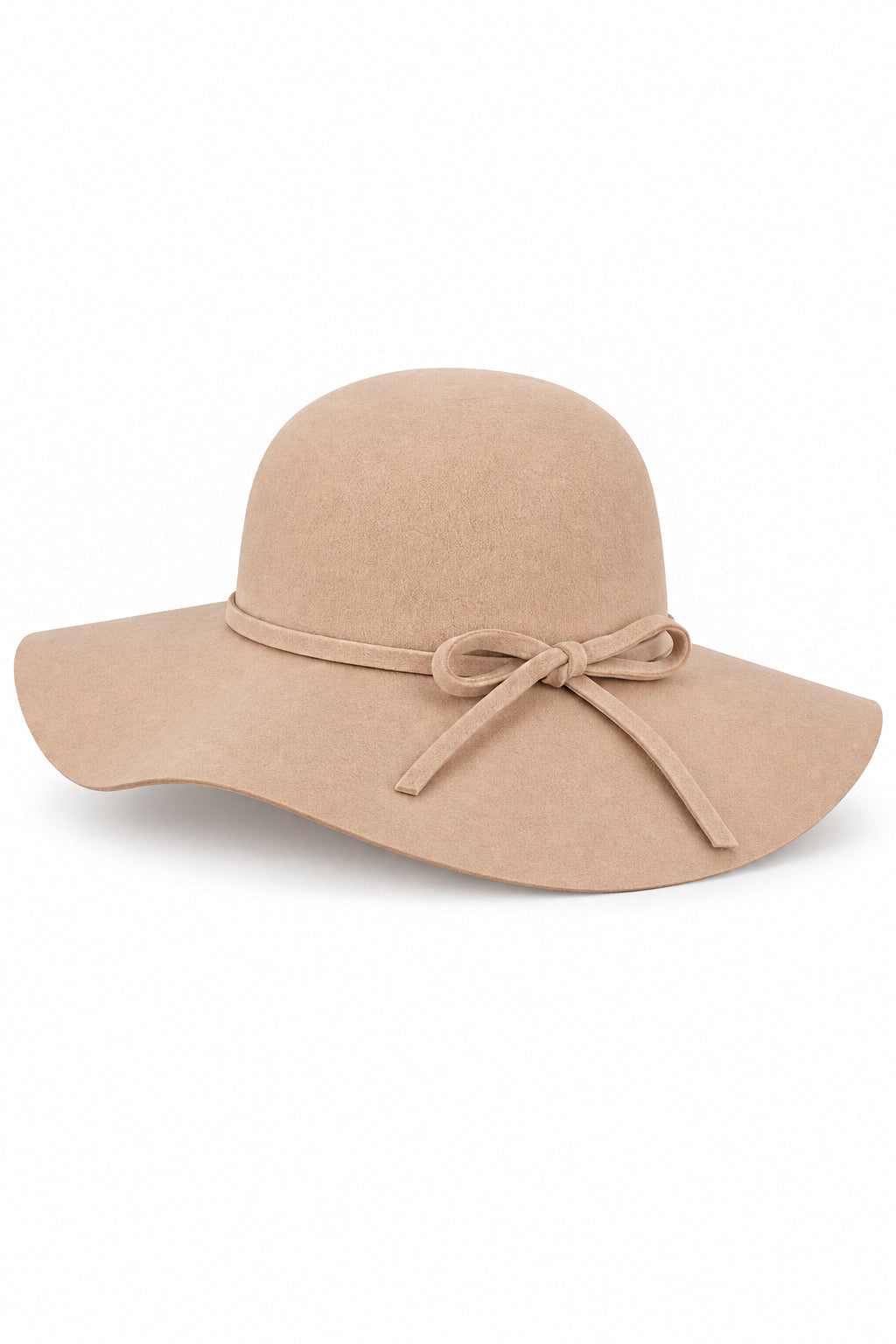 Ladies 100% Wool Wide Brim Floppy Hat with Bow Trim – Camel