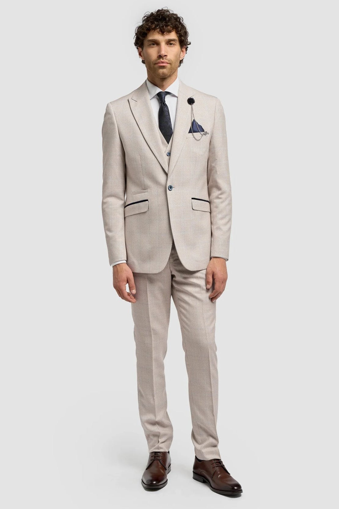 CARIDI - SLIM FIT BEIGE BLAZER SHORT