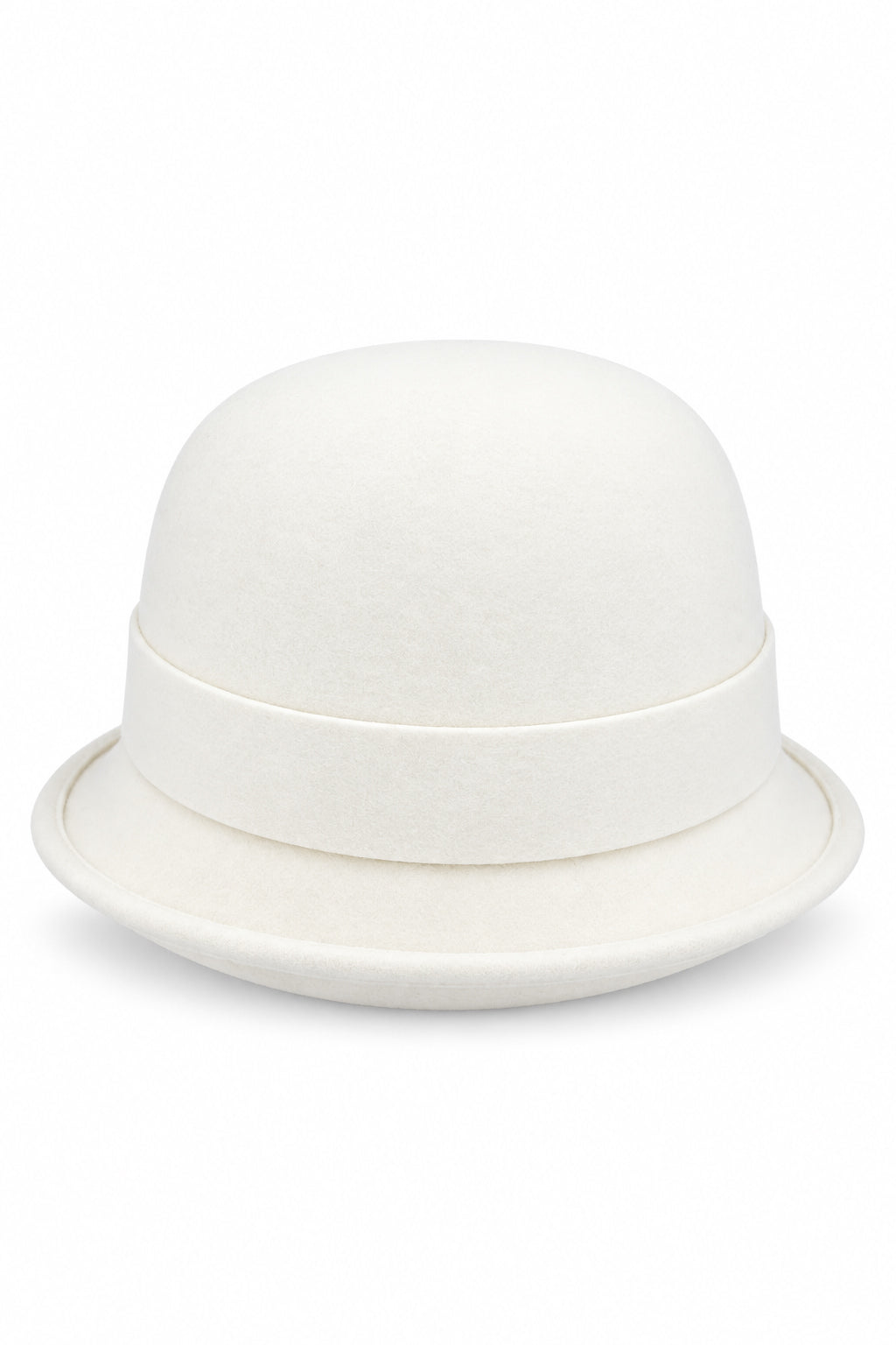 Ladies 100% Wool Cloche Hat with Strap Bow & Belt Detail – Ivory