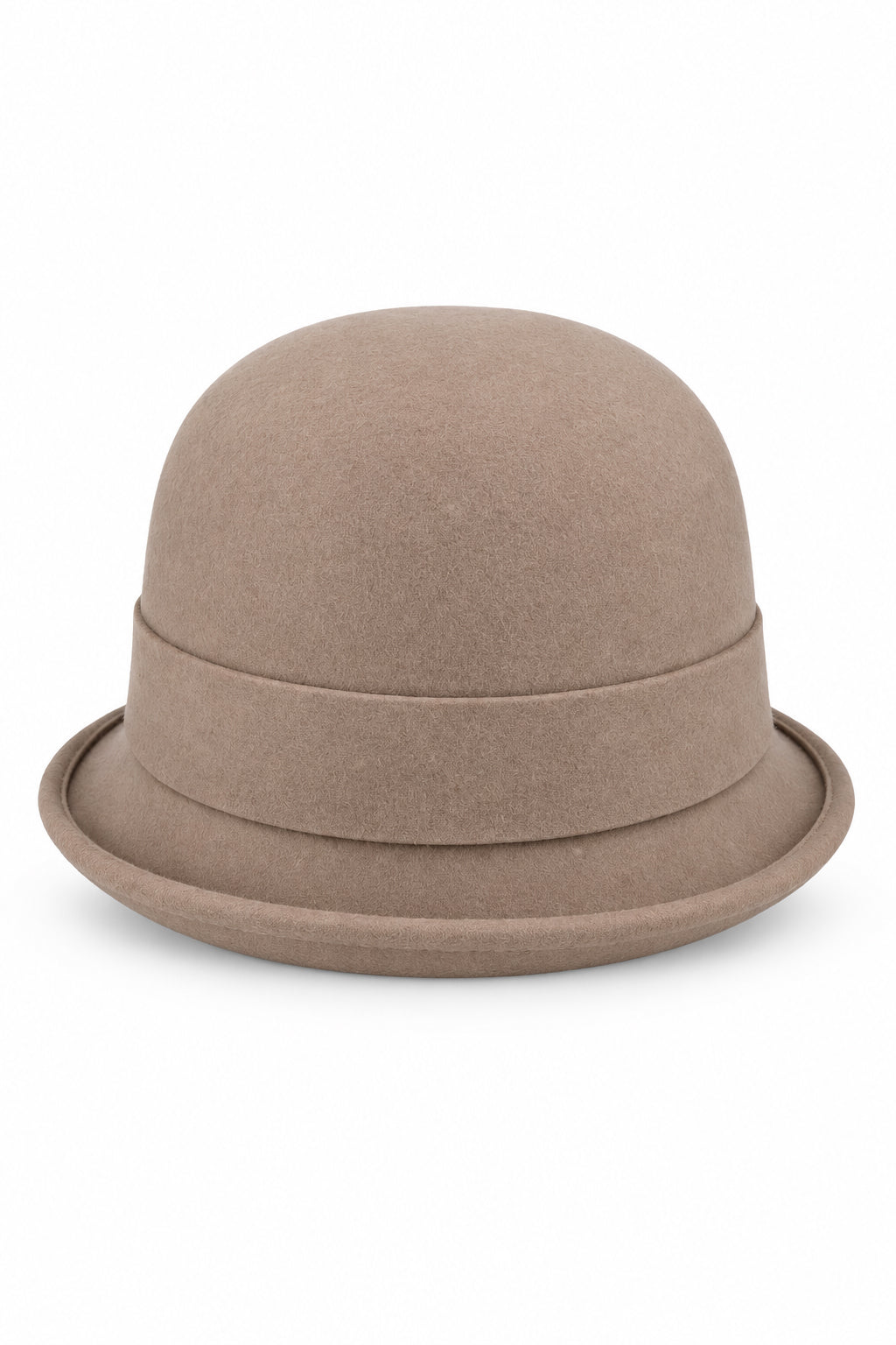 Ladies 100% Wool Cloche Hat with Strap Bow & Belt Detail – Tan