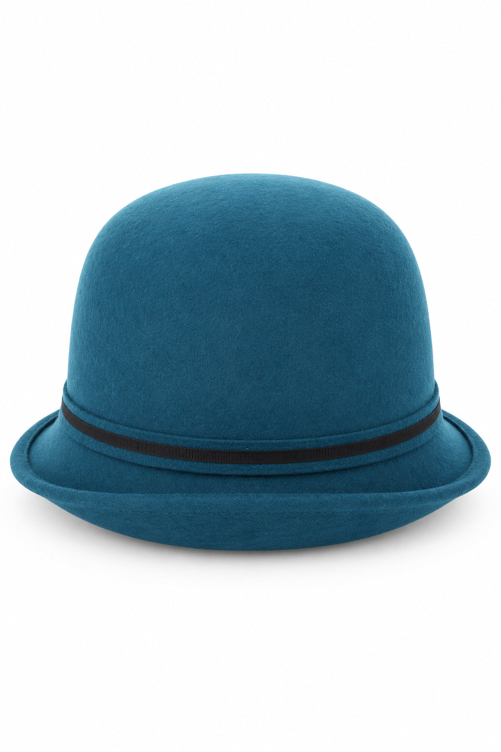 Ladies Chic Vintage Wool Cloche Hat with Bow & Belt – Teal
