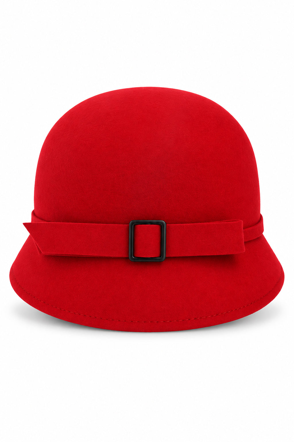 Ladies Vintage 100% Wool Cloche Hat with Buckle & Belt – Red