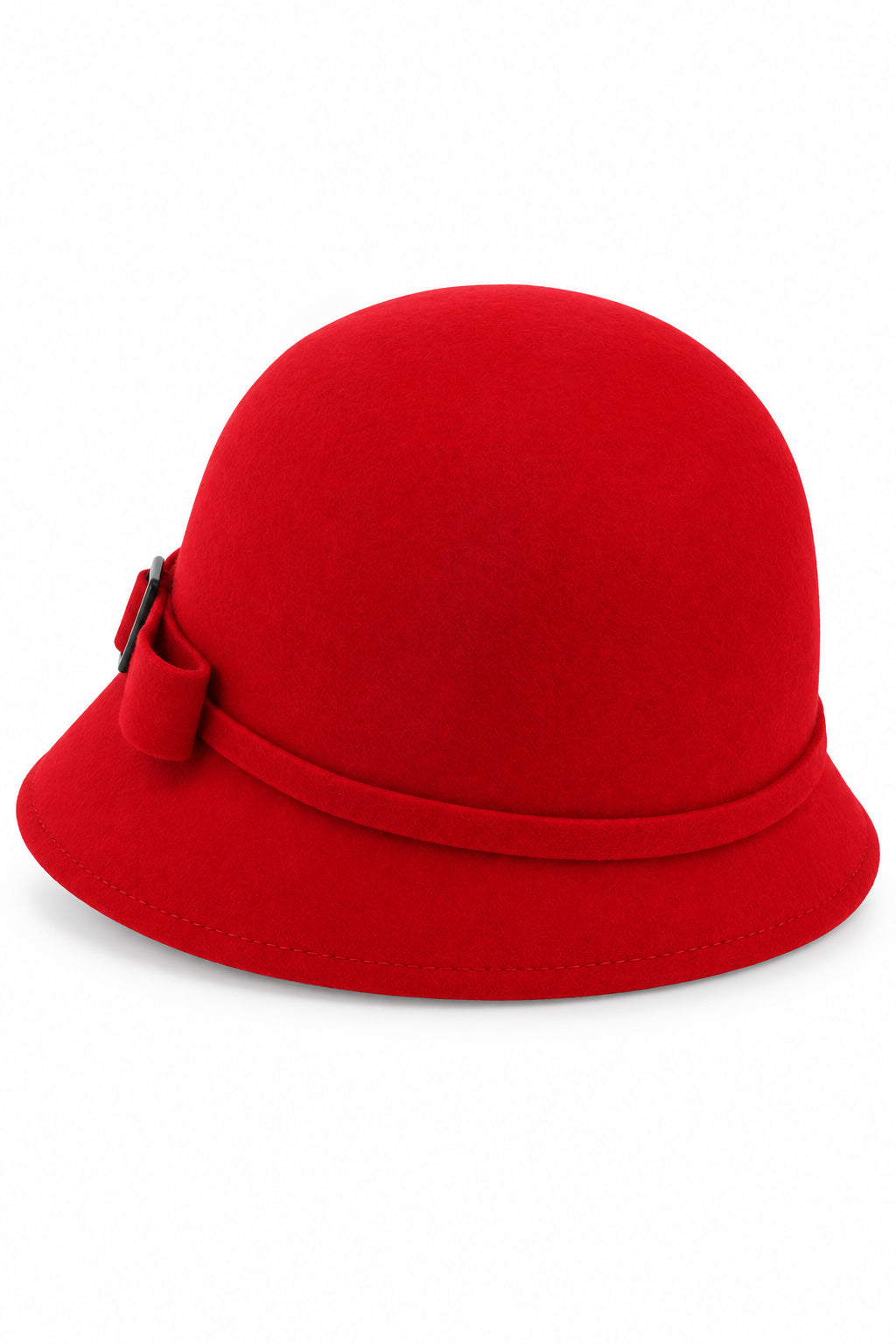 Ladies Vintage 100% Wool Cloche Hat with Buckle & Belt – Red