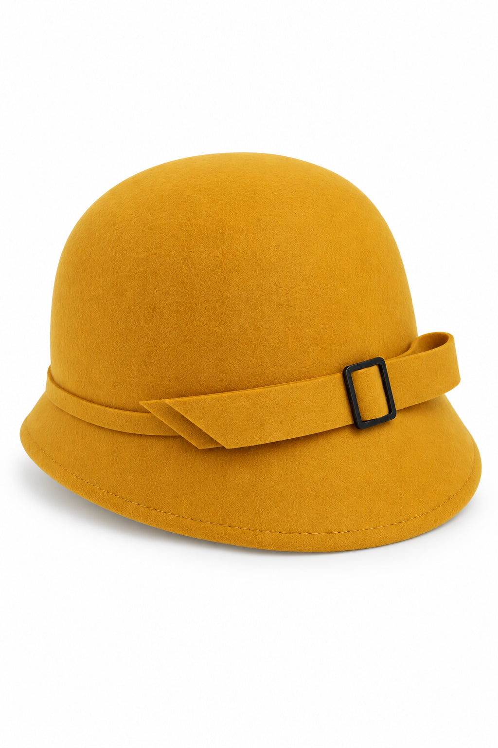 Ladies Vintage 100% Wool Cloche Hat with Buckle & Belt – Mustard