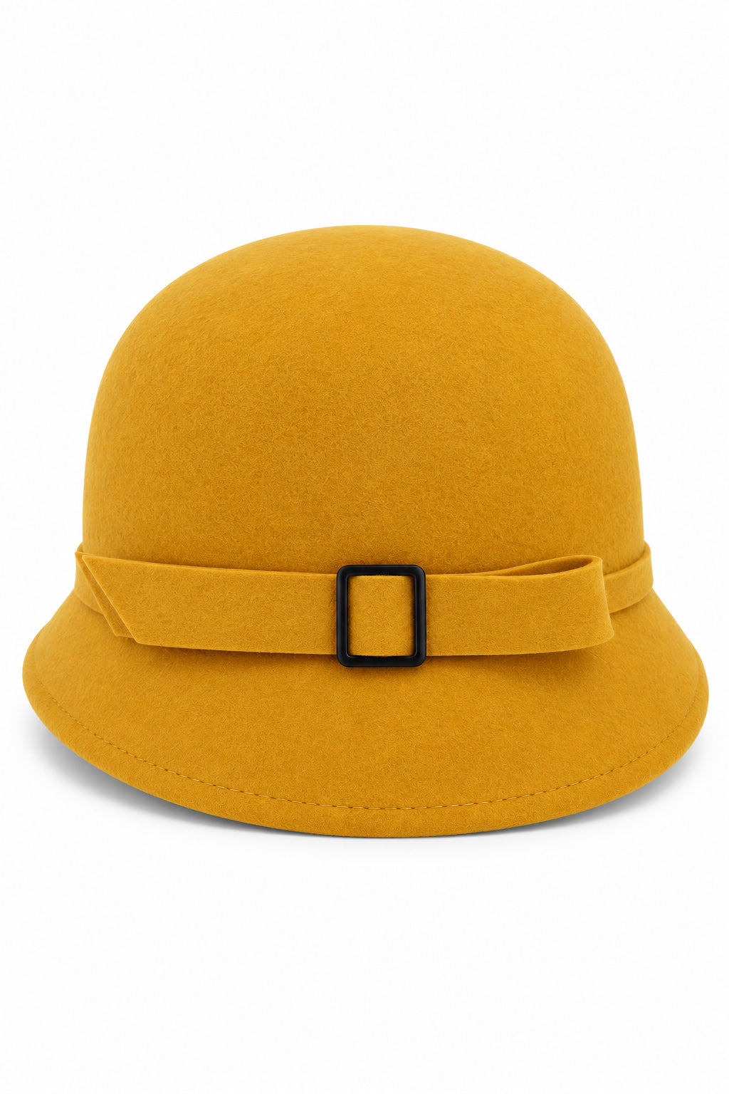 Ladies Vintage 100% Wool Cloche Hat with Buckle & Belt – Mustard