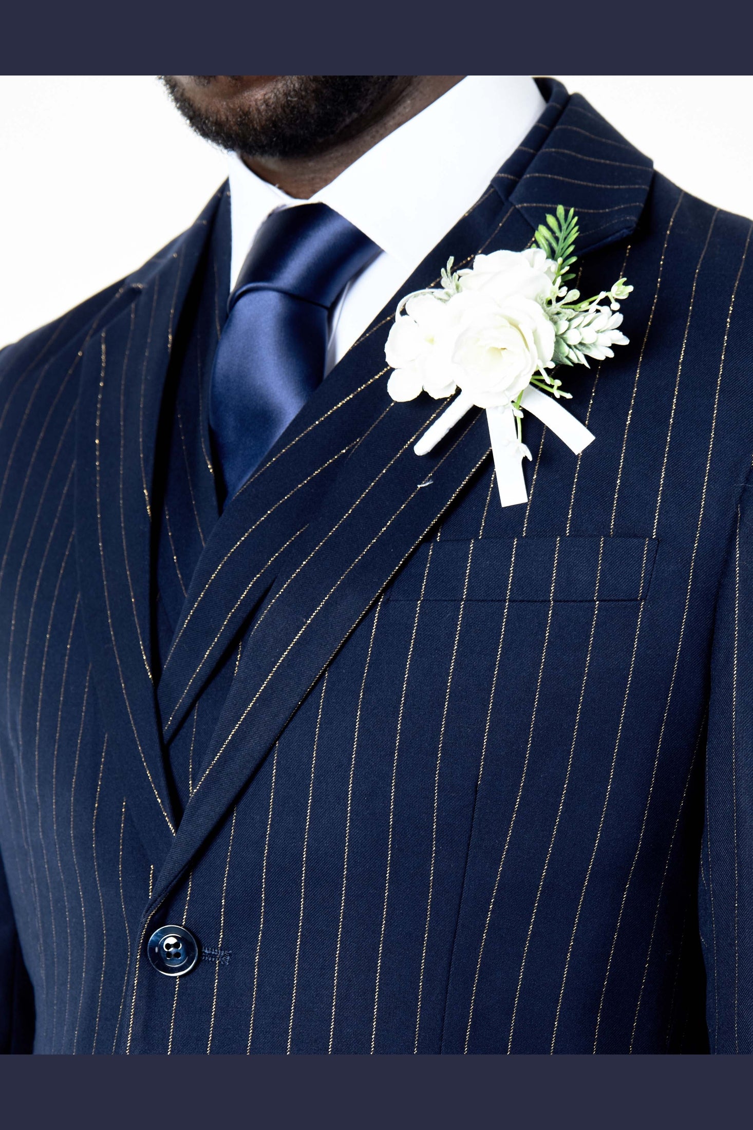NEIL - NAVY DOUBLE BREASTED GOLD PINSTRIPE JACKET