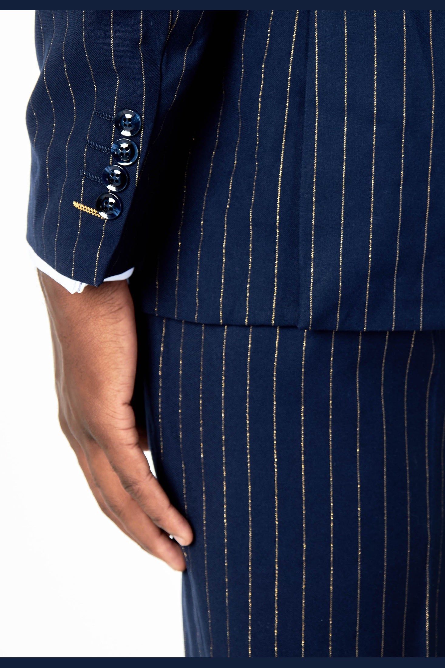NEIL - NAVY DOUBLE BREASTED GOLD PINSTRIPE JACKET