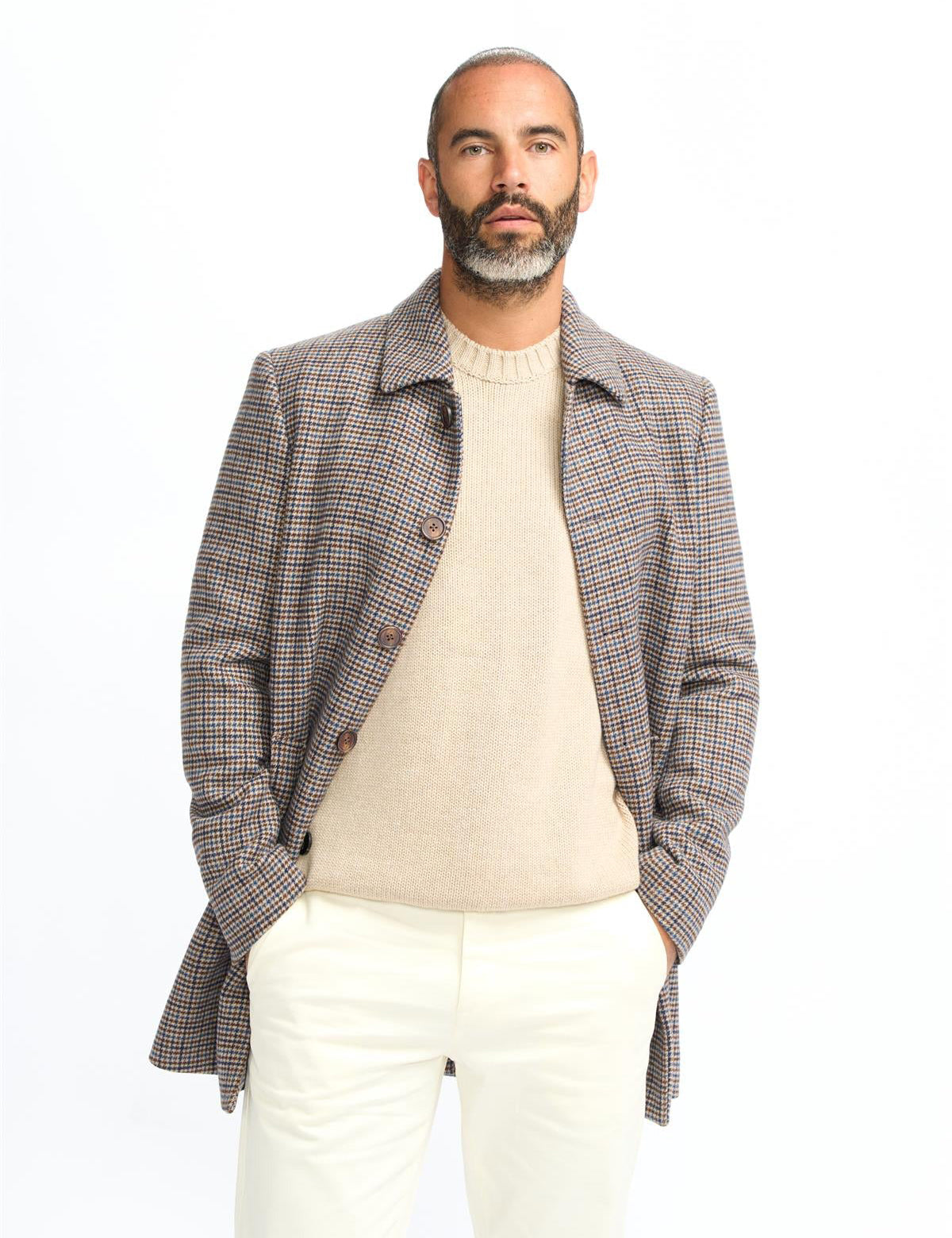 EDDIE – TAN HOUNDSTOTTH CHECK OVERCOAT