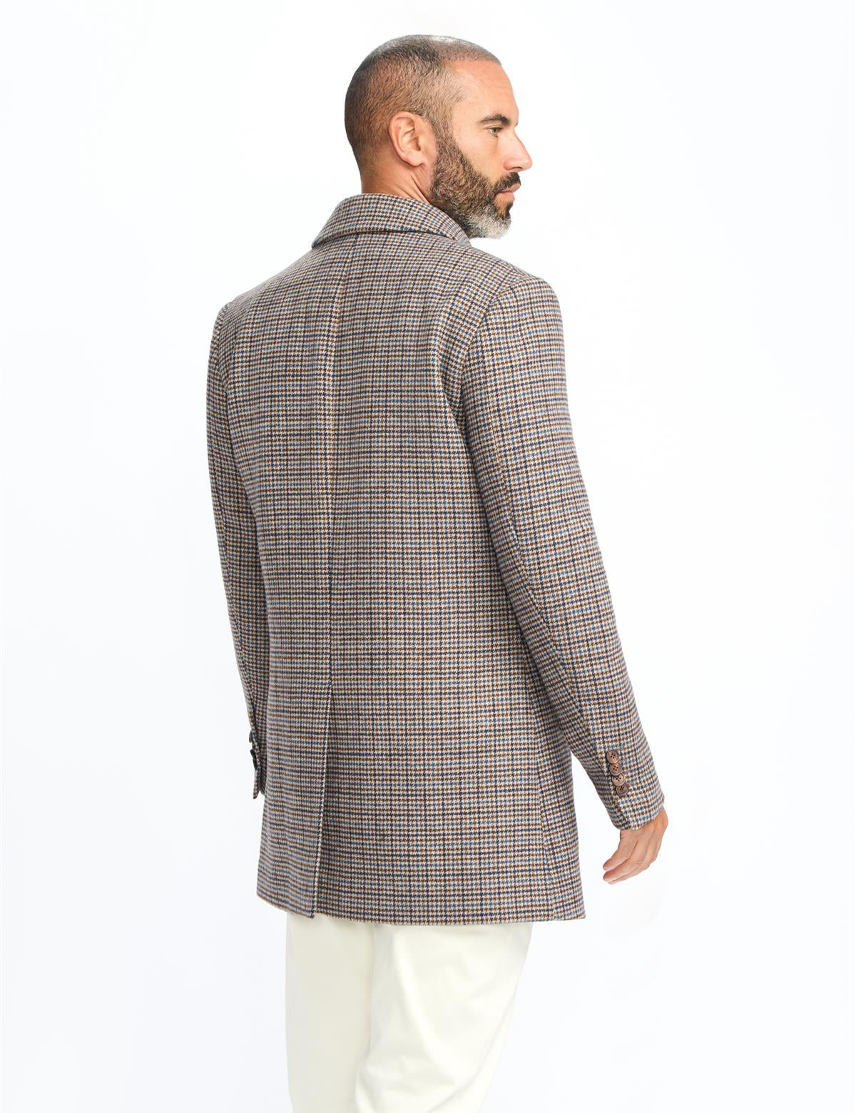 EDDIE – TAN HOUNDSTOTTH CHECK OVERCOAT