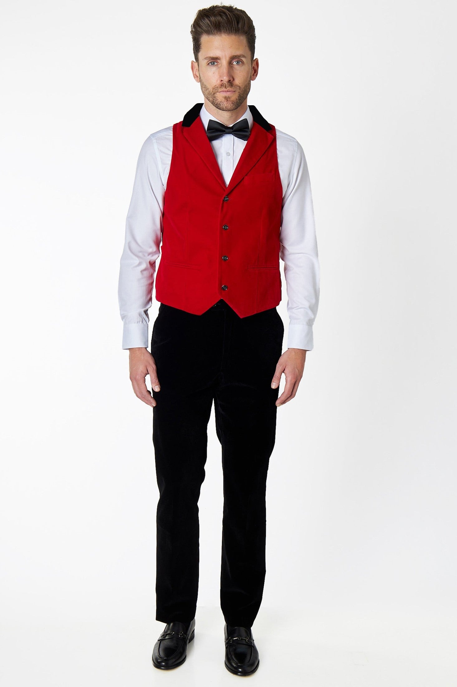 JES Red Velvet Collar Waistcoat