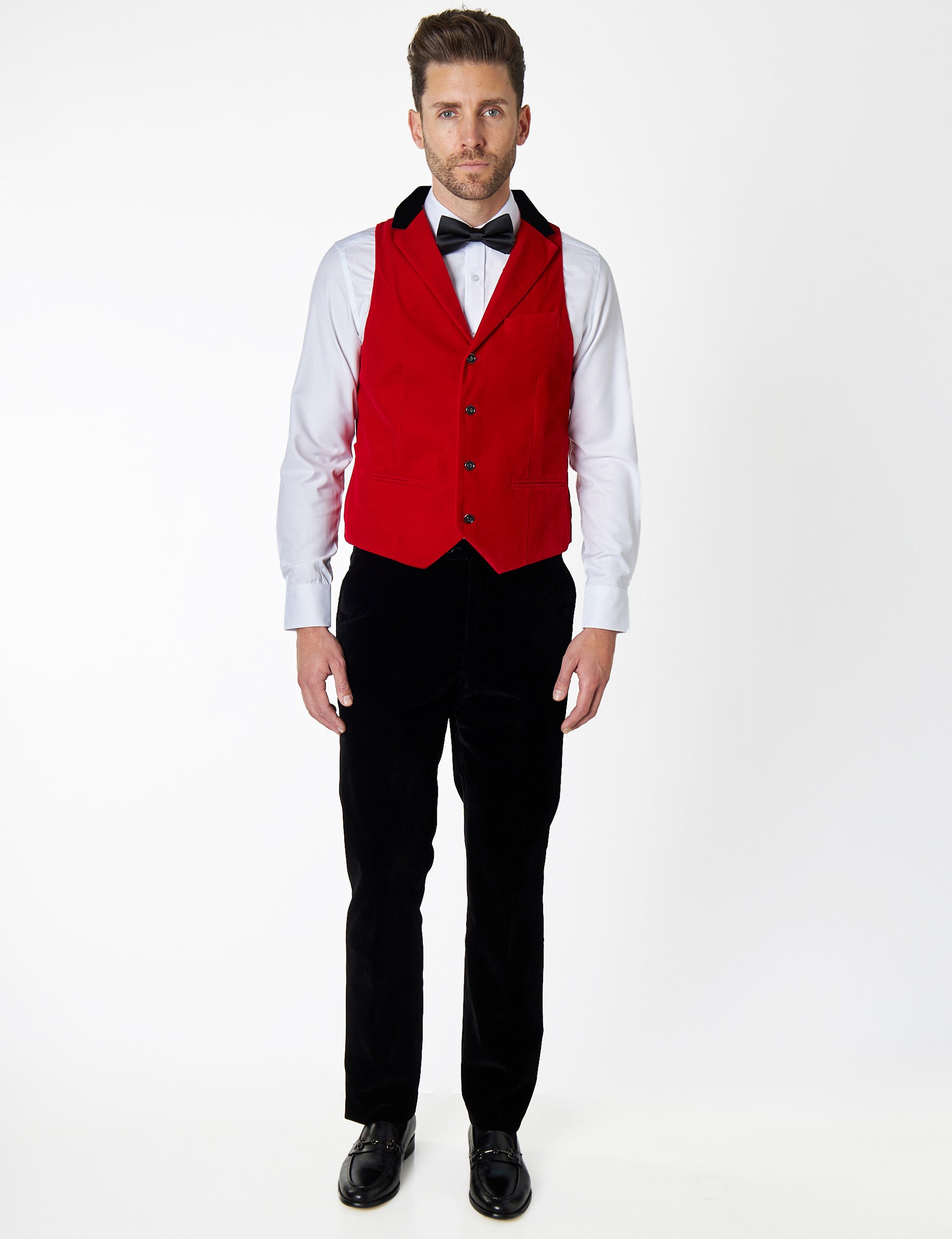 JES Red Velvet Collar Waistcoat