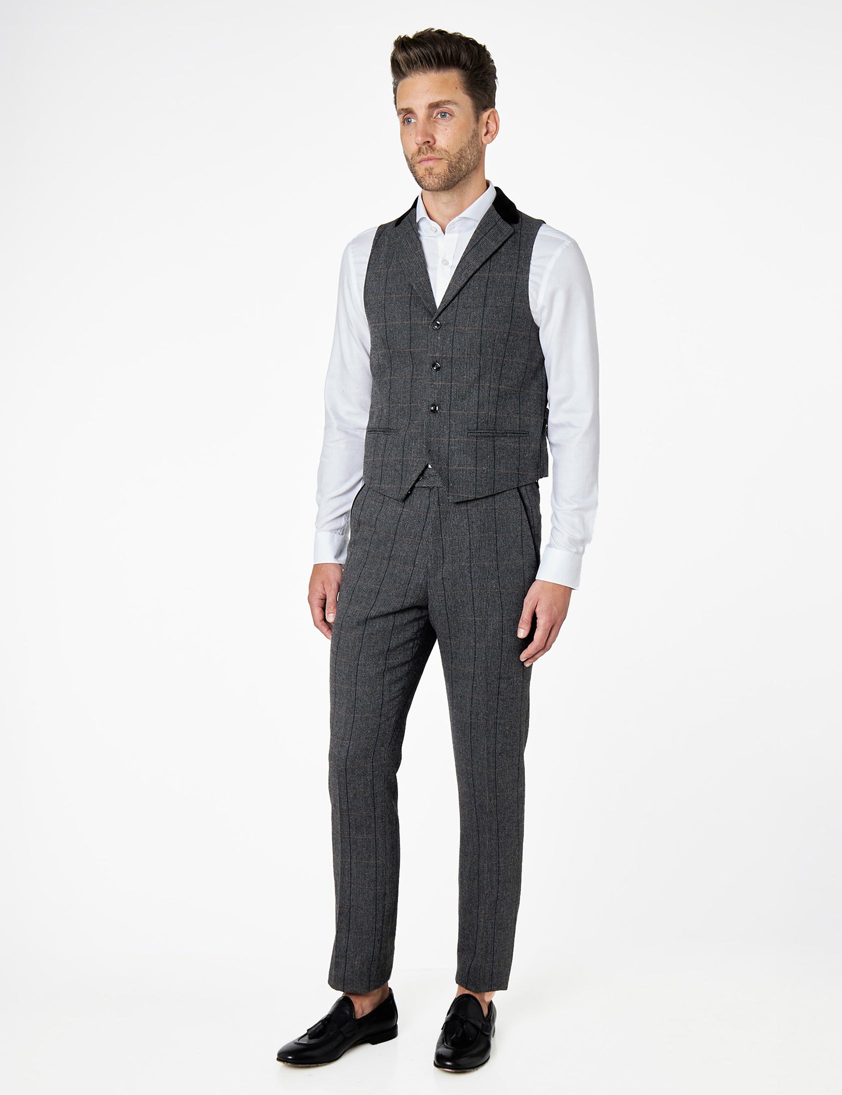 Elton Grey tweed check waistcoat