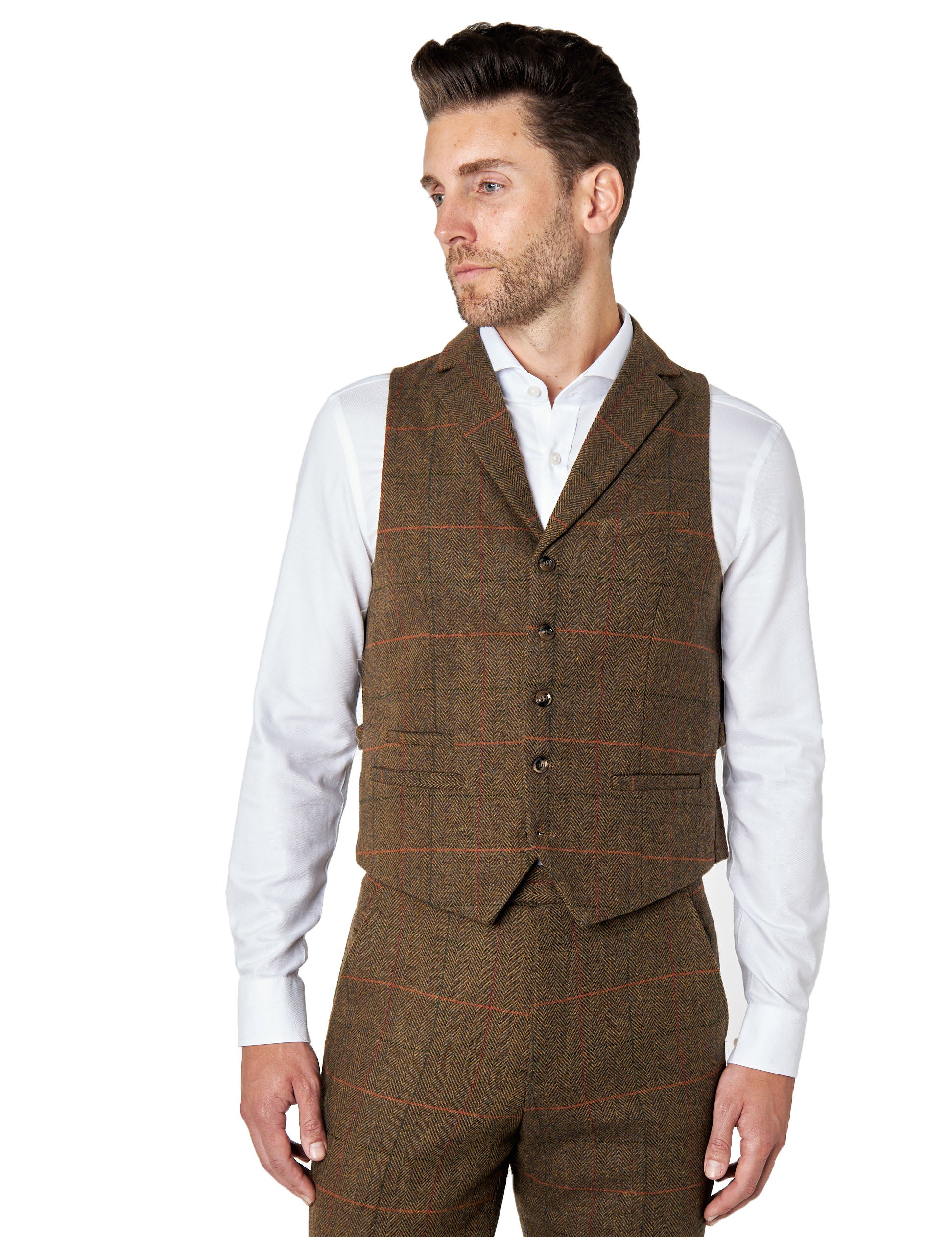 Jarvis - Brown Tweed Check Collar waistcoat