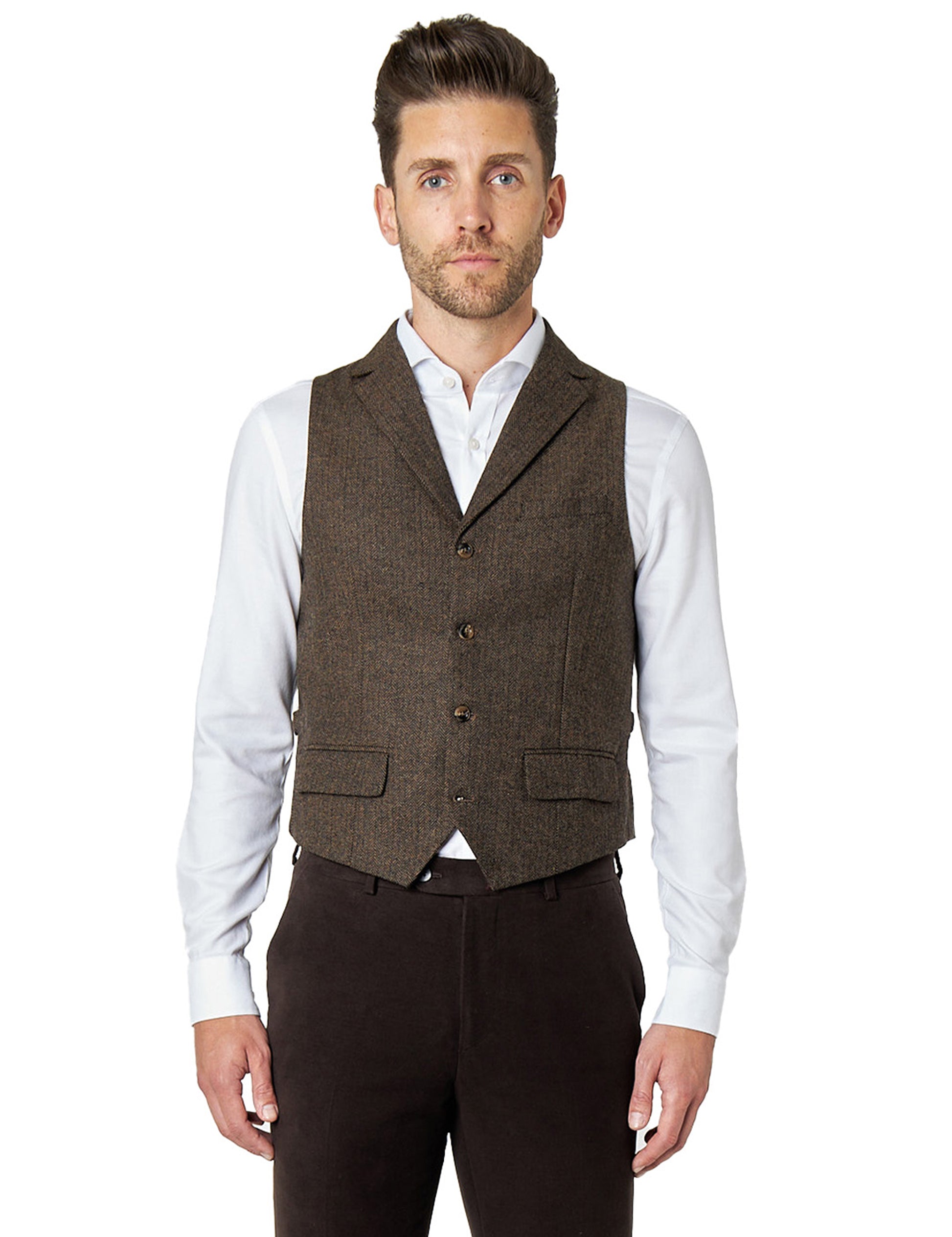 JAX - HERRINGBONE TWEED WAISTCOAT IN BROWN