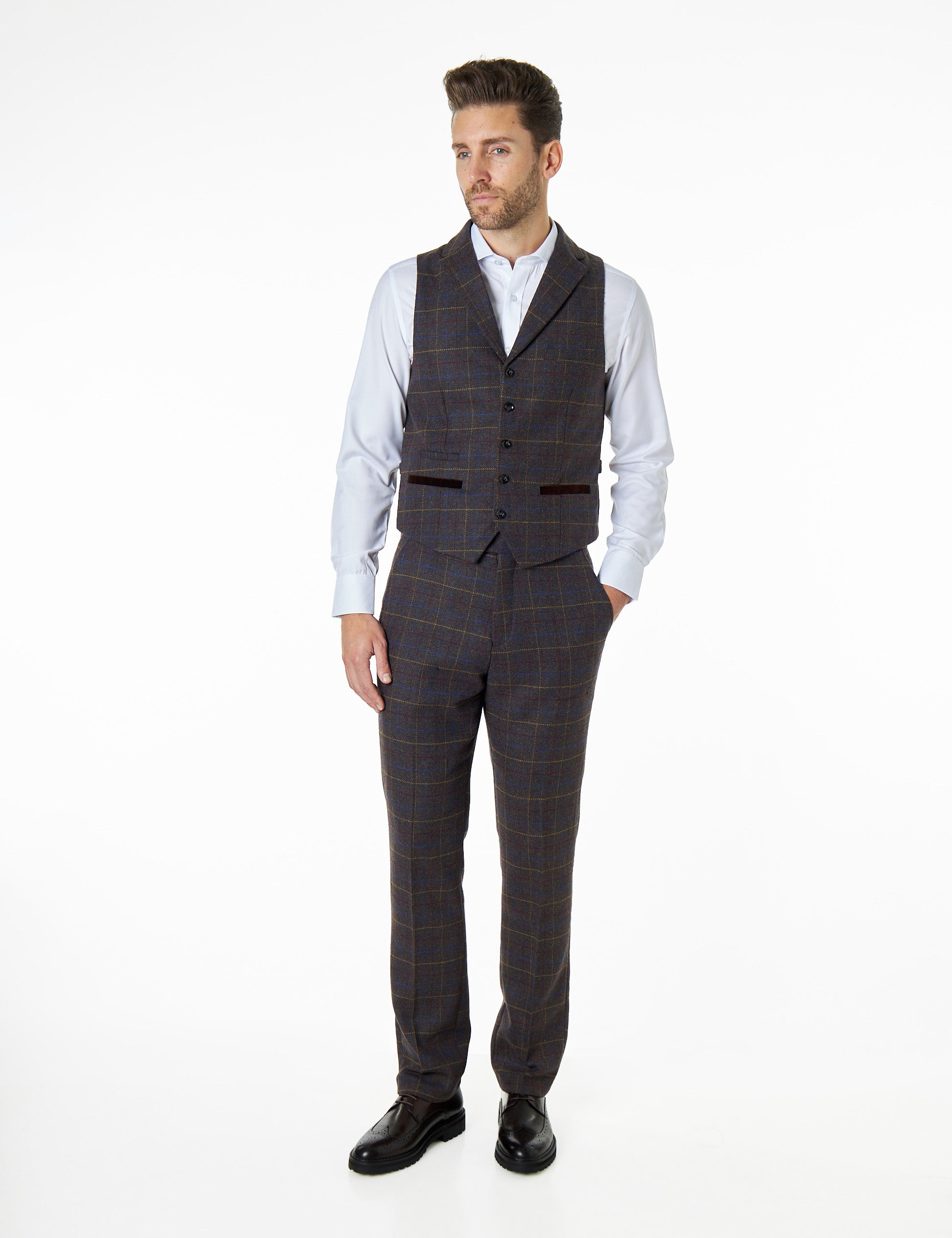 Madison - Brown Tweed Check Collar waistcoat