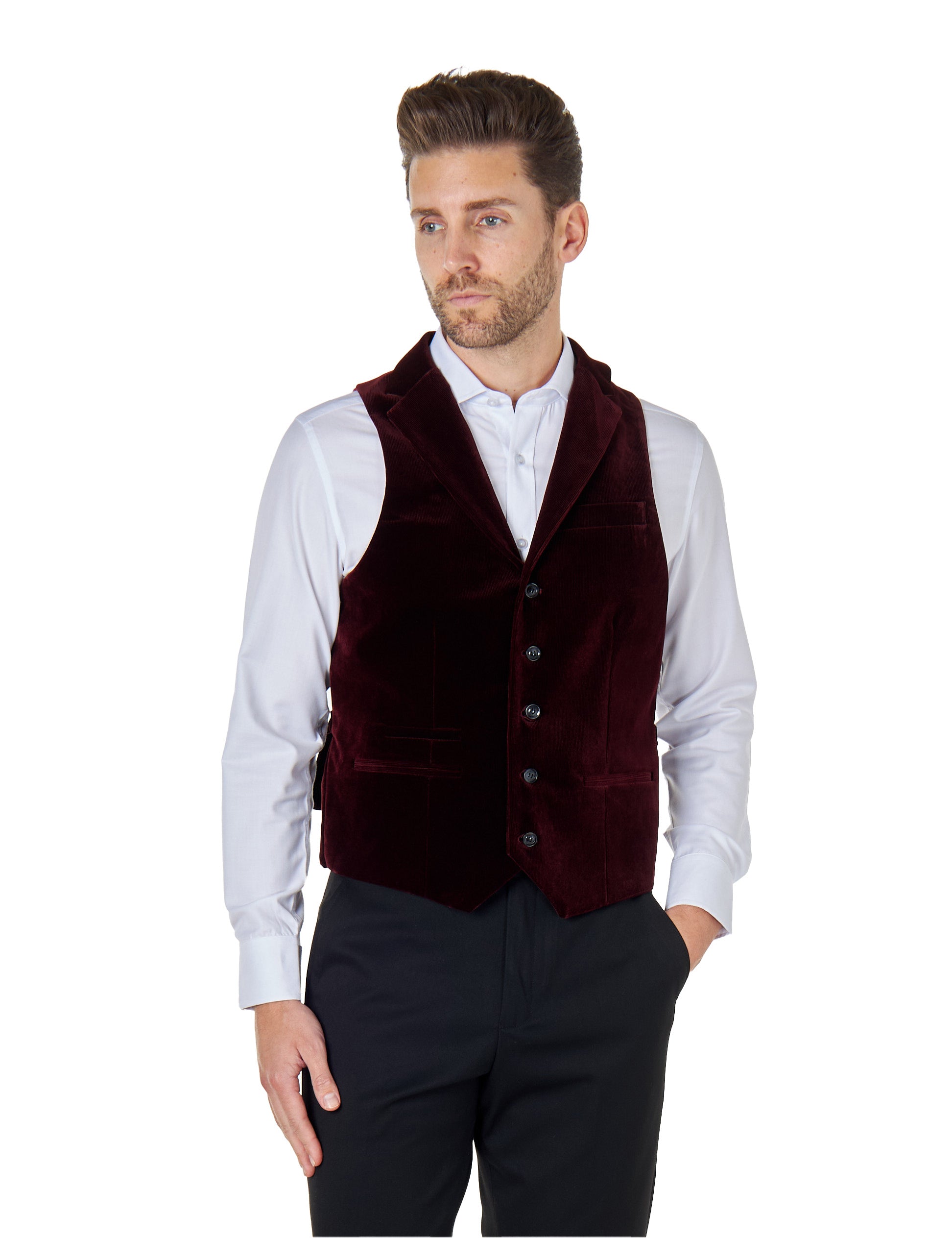 Matthew - Corduroy Maroon Collar Waistcoat