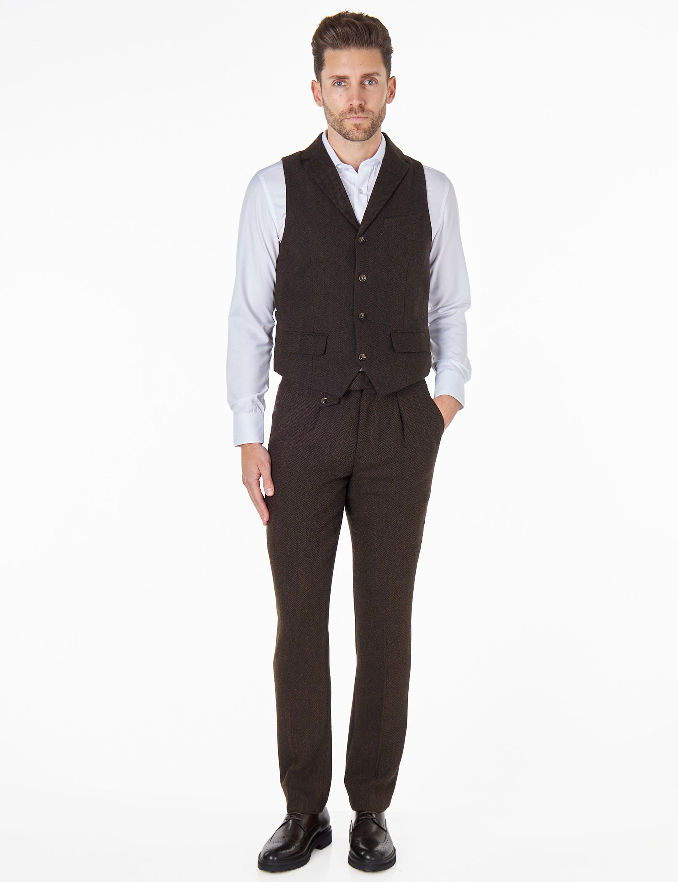 TYLER HERRINGBONE TWEED BROWN WAISTCOAT