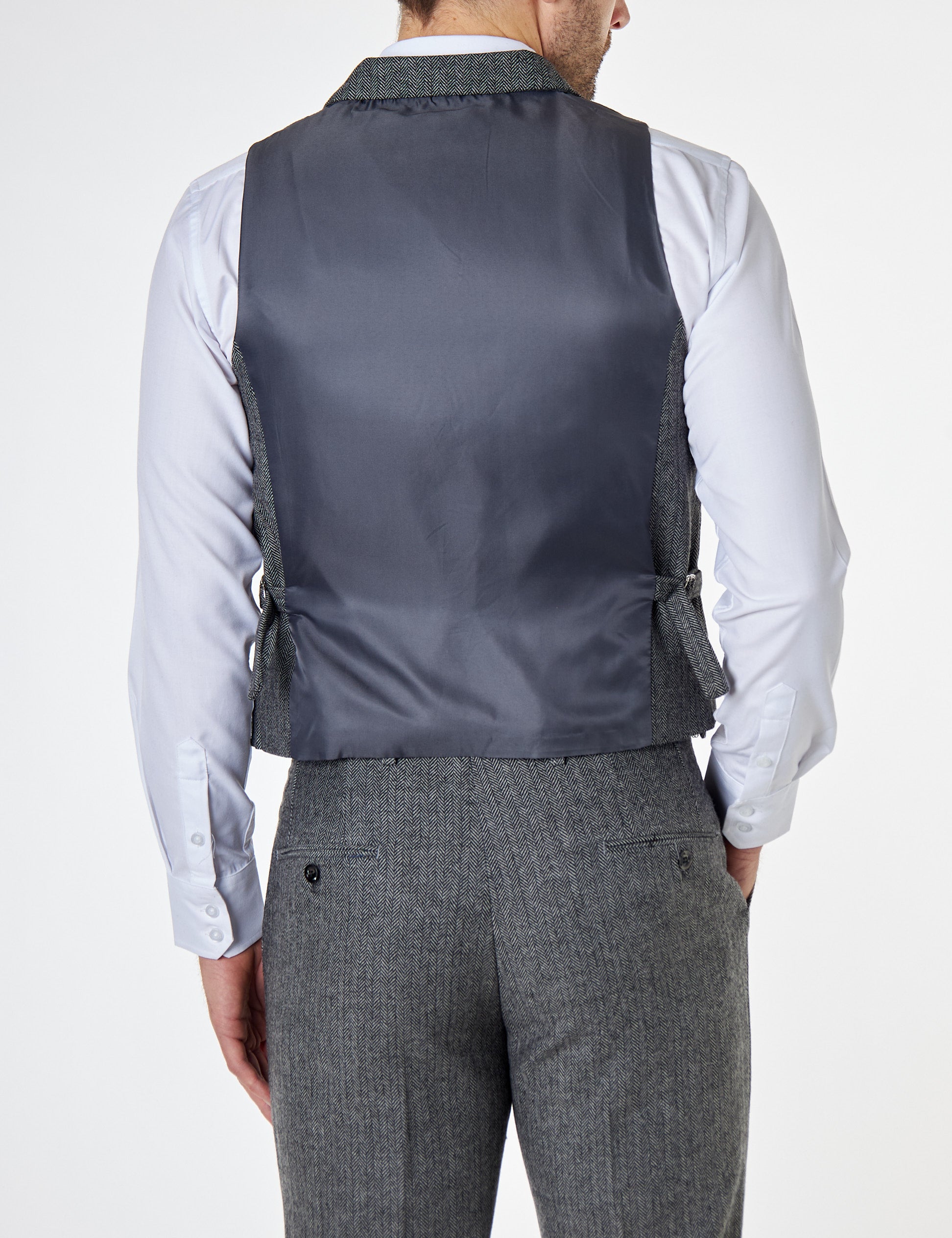 JAX – FISCHGRÄTEN-TWEED-WESTE IN GRAU