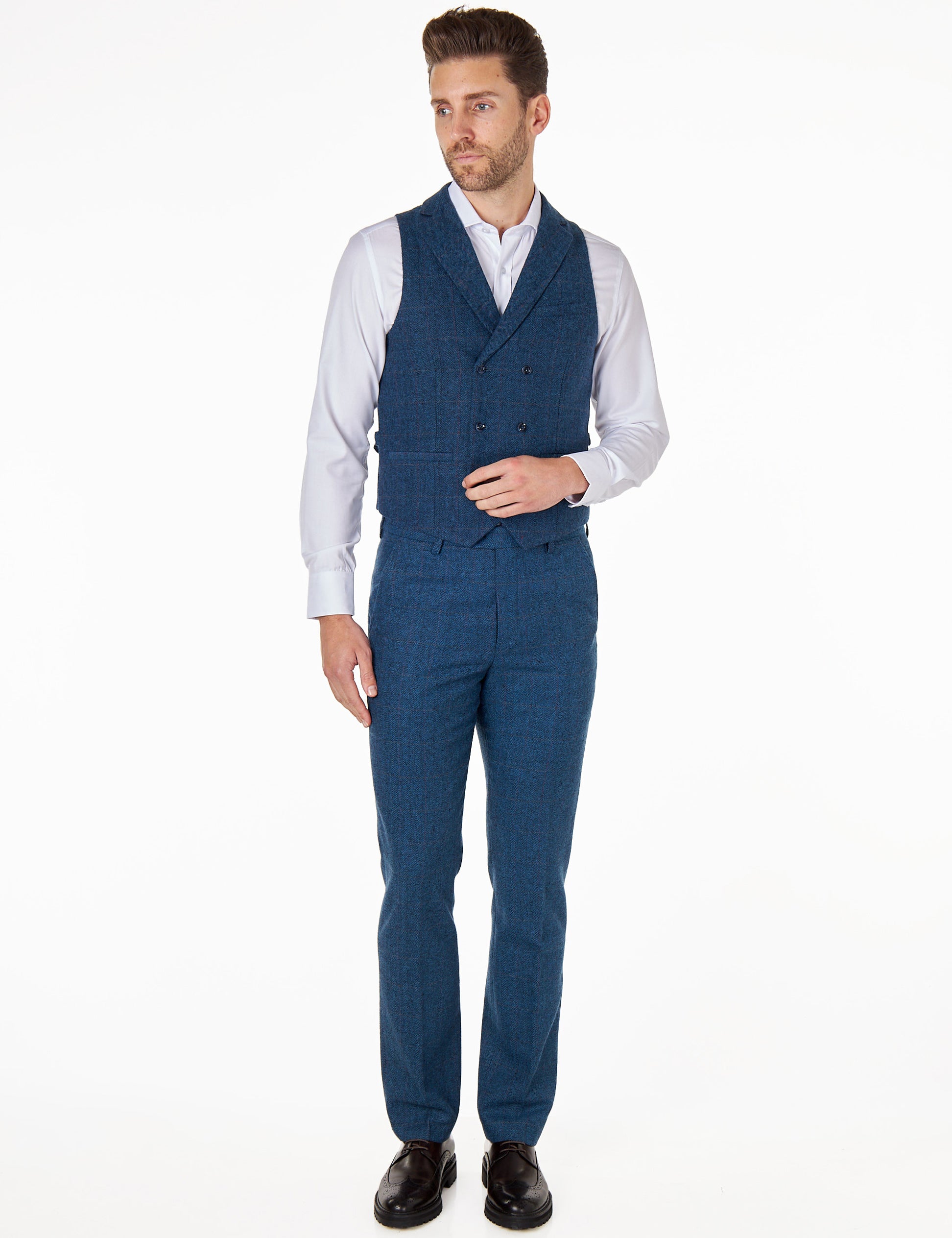 KANO – HERRINGBONE DOUBLE BREASTED NAVY WAISTCOAT