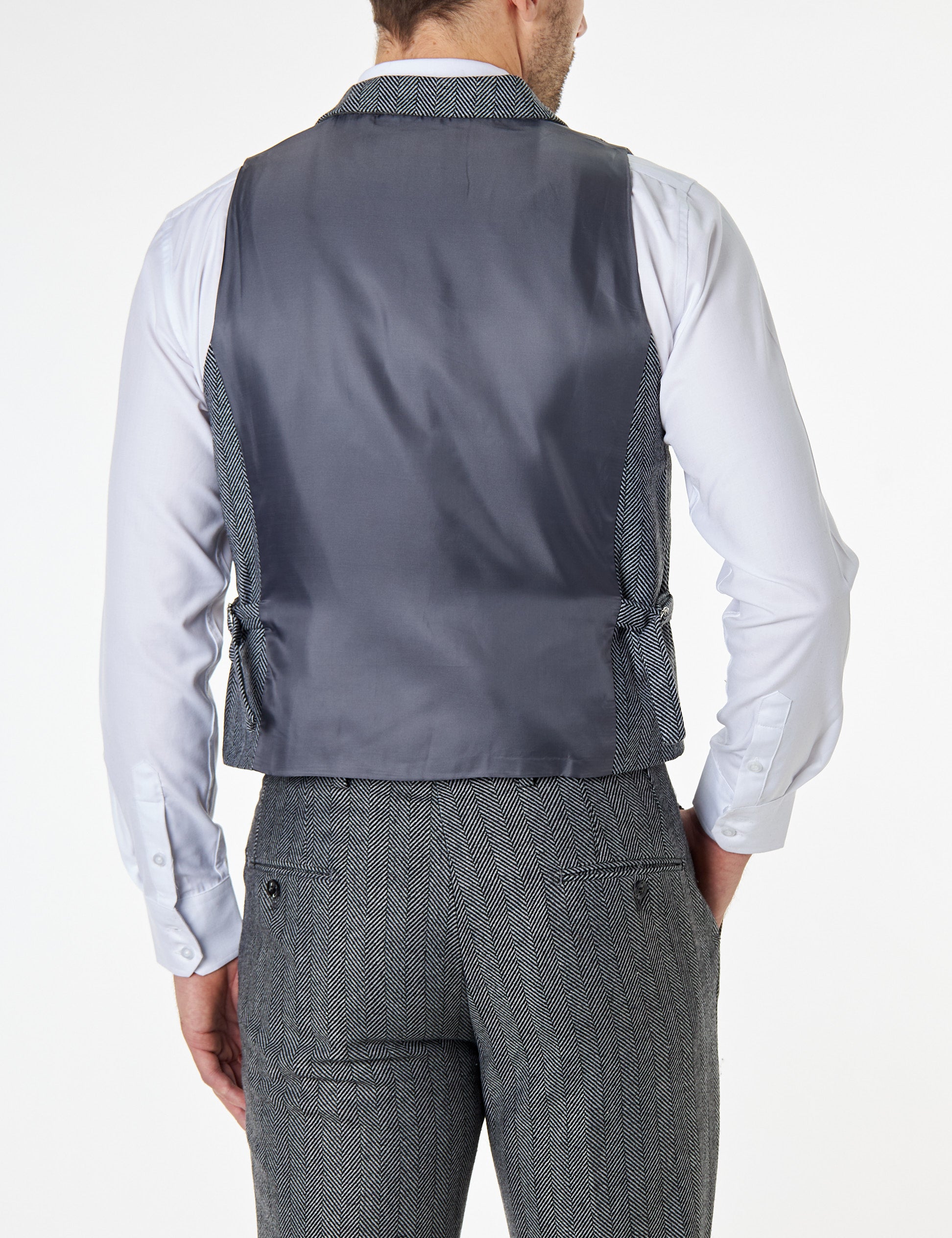 TYLER - HERRINGBONE TWEED DOUBLE BREASTED GREY WAISTCOAT