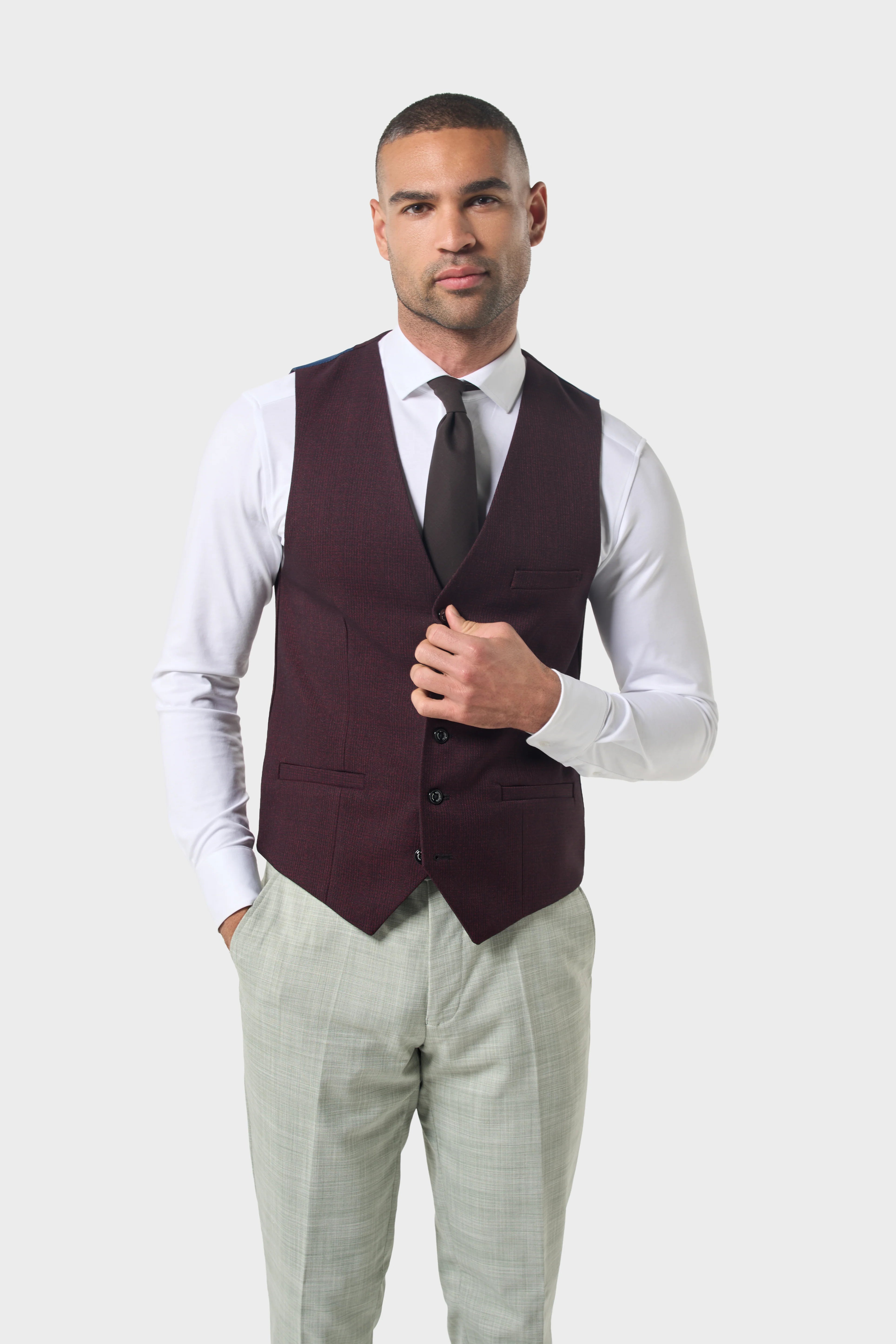 Cavani Camden mens Sage Tailored Suit with Elegant Maroon Waistcoat