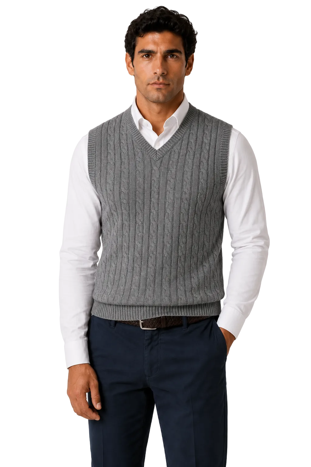 Mens Classic Knitted Sleeveless V Neck Grey Jumper