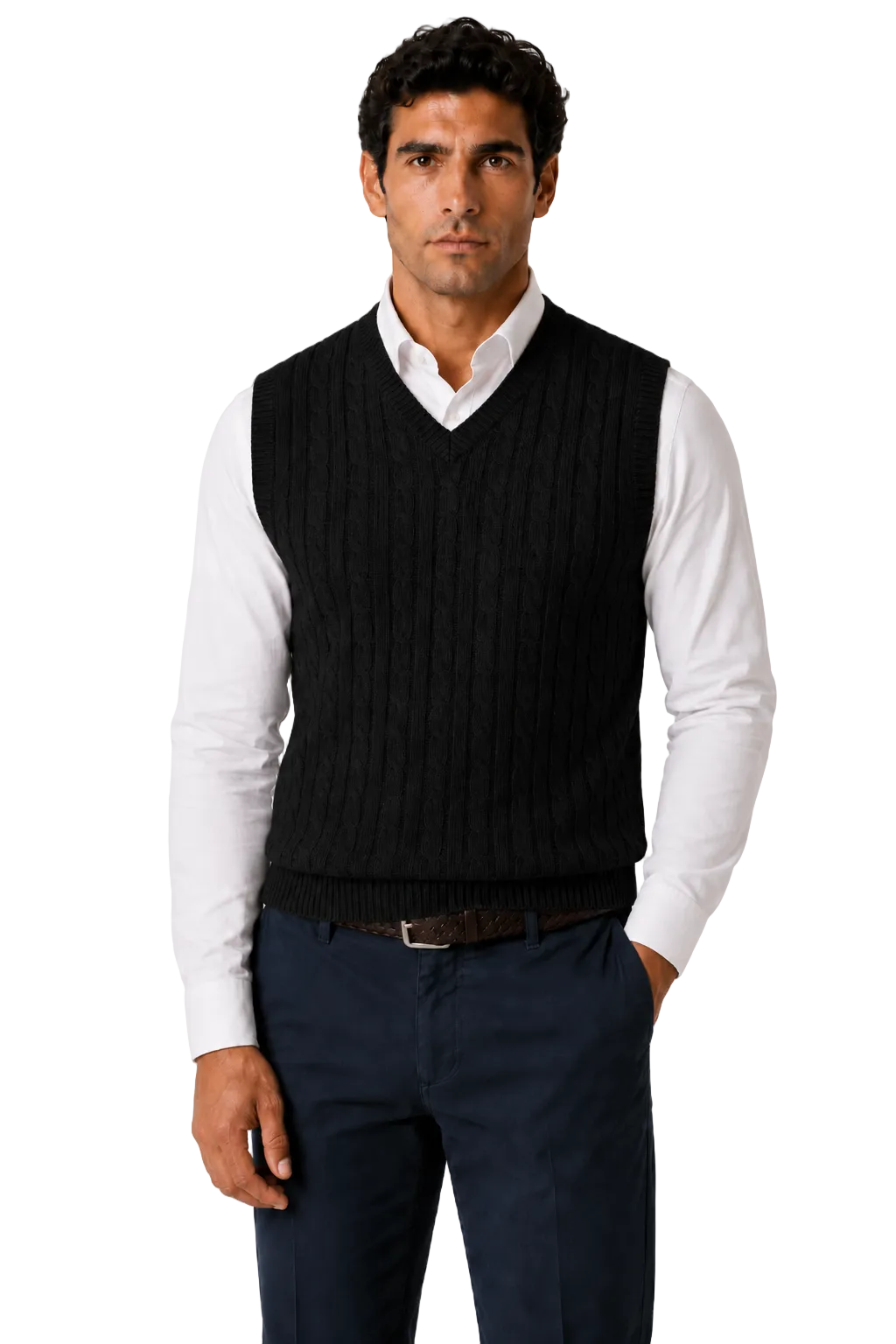 Mens Classic Knitted Sleeveless V Neck Black Jumper