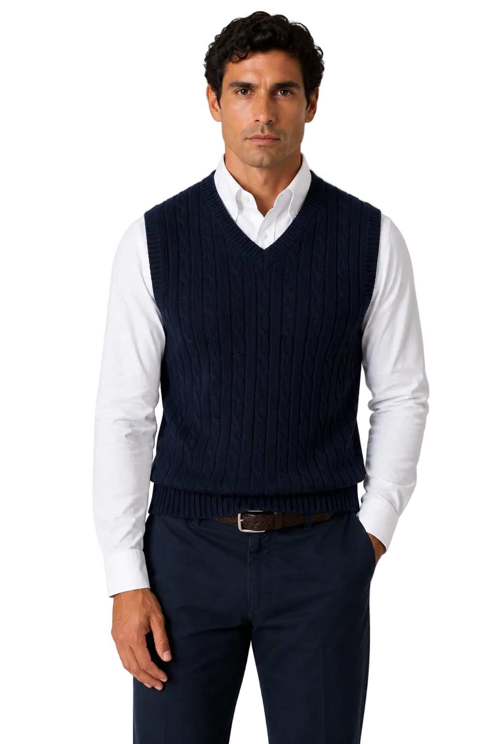 Mens Classic Knitted Sleeveless V Neck Navy Jumper