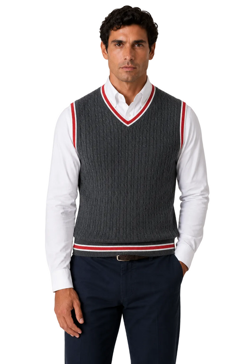Mens Sleeveless V Neck Grey Jumper Knitted Vest