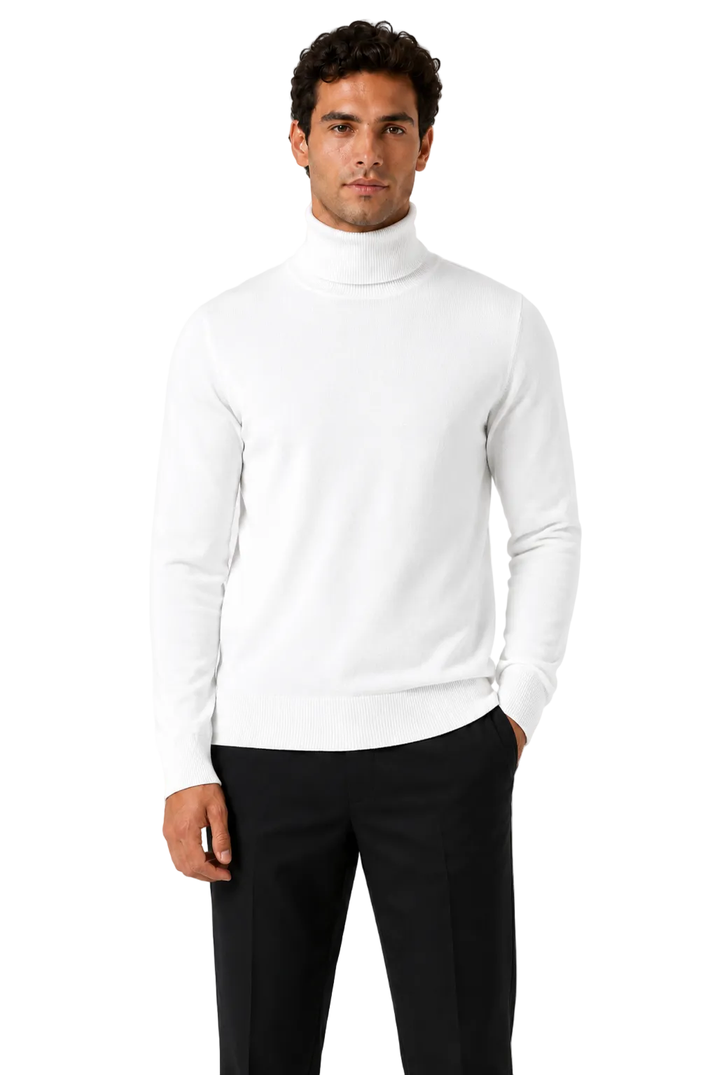 ROLL NECK JUMPER LIGHTWEIGHT STRETCH COTTON, WHITE
