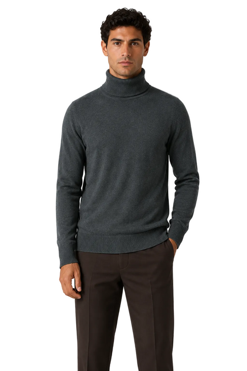 ROLL NECK JUMPER LIGHTWEIGHT STRETCH COTTON, GREY