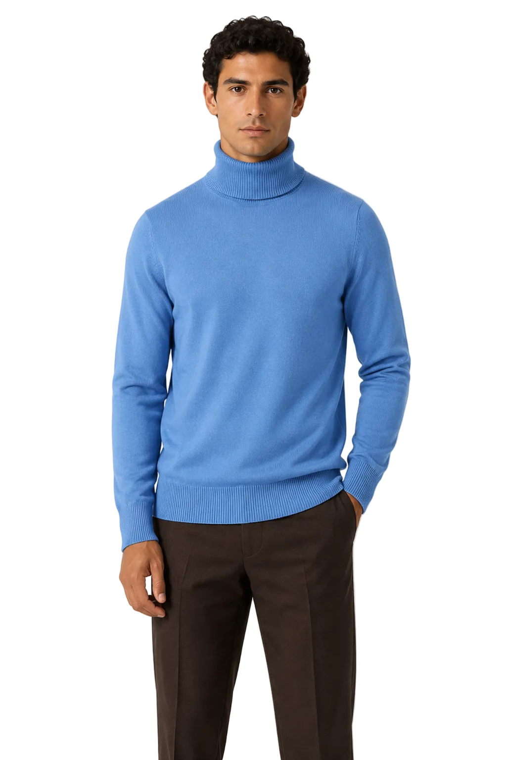 ROLL NECK JUMPER LIGHTWEIGHT STRETCH COTTON, BLUE