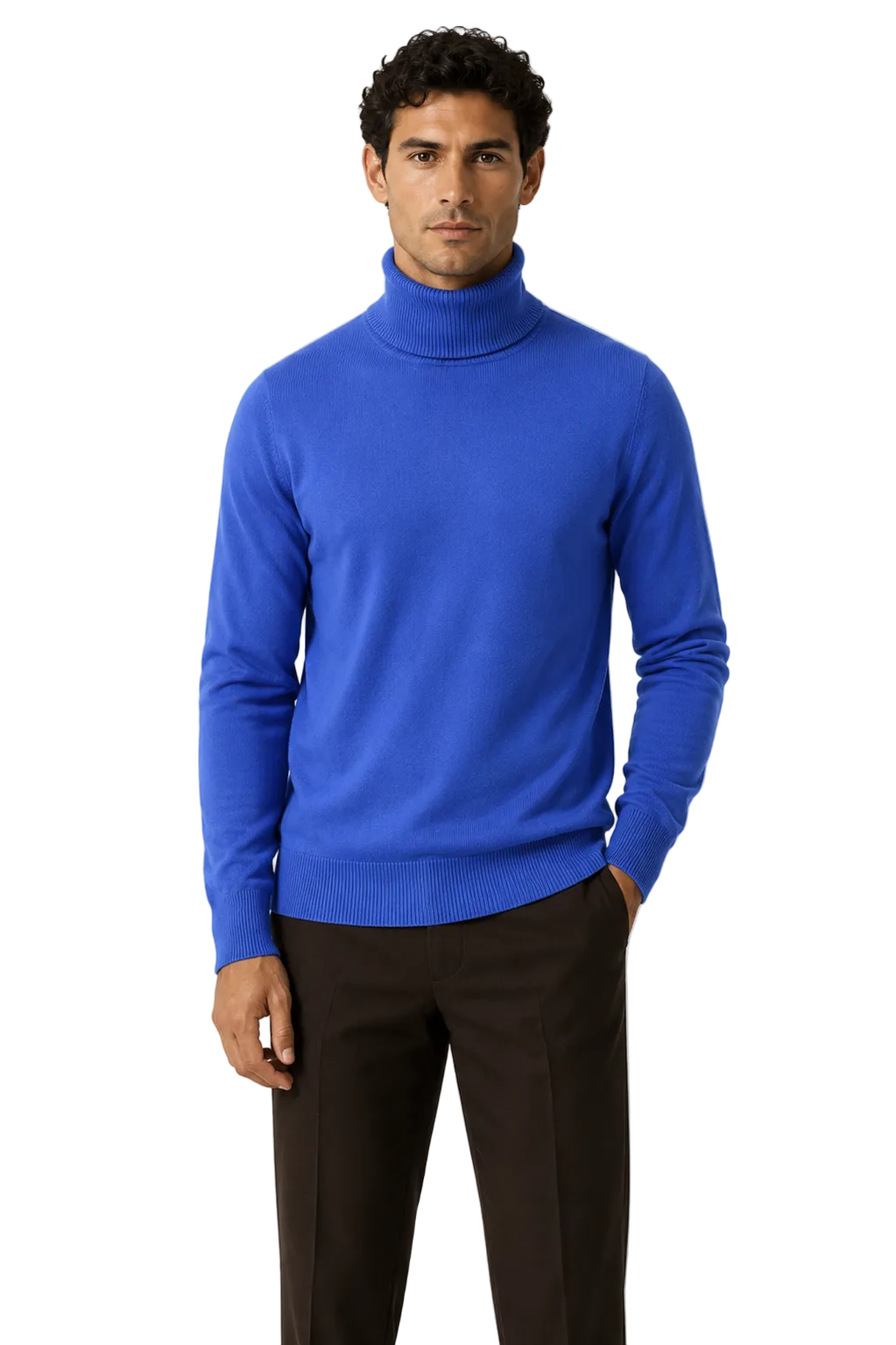 ROLL NECK JUMPER LIGHTWEIGHT STRETCH COTTON, ROYAL BLUE