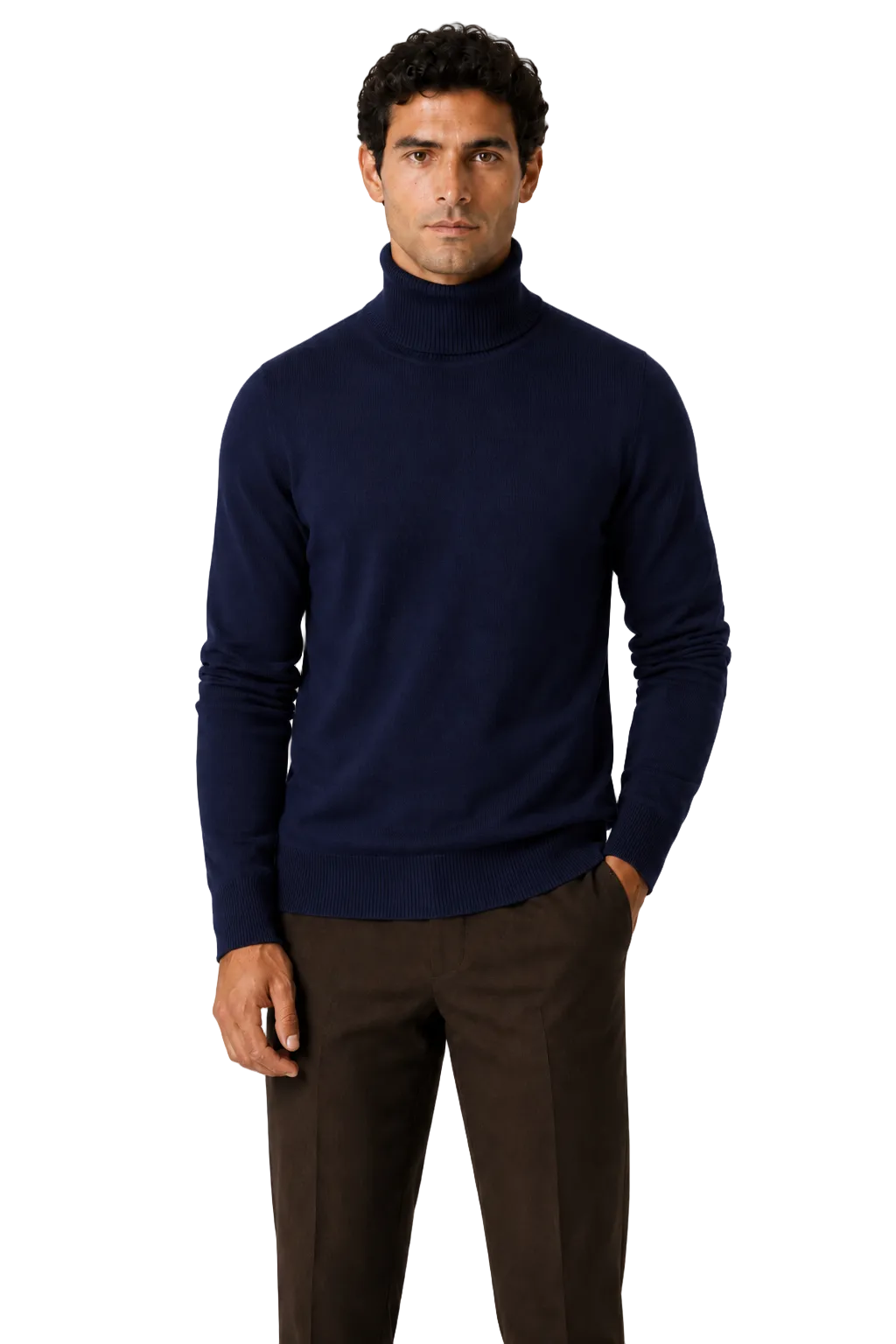 ROLL NECK JUMPER LIGHTWEIGHT STRETCH COTTON, NAVY