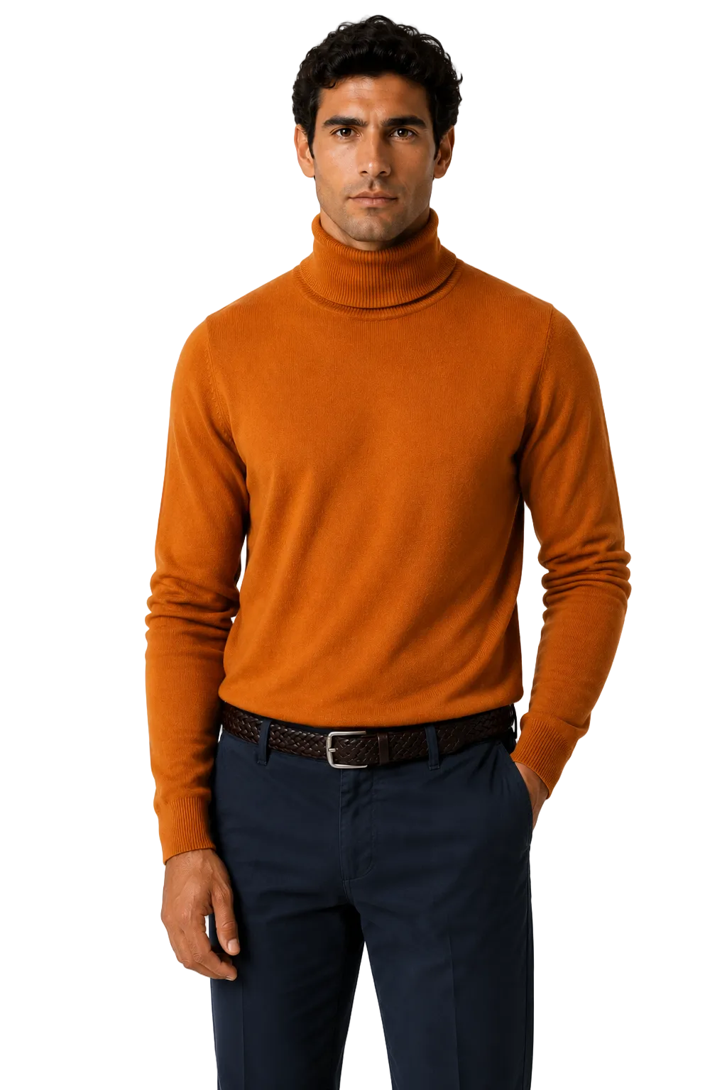 ROLL NECK JUMPER LIGHTWEIGHT STRETCH COTTON, MUSTARD