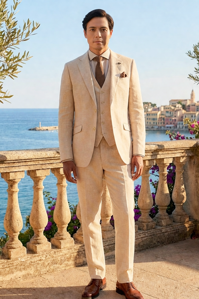 Cavani Malibu Men’s Beige Three Piece Suit