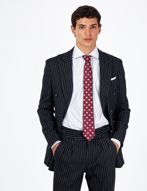 LLOYD – Double Breasted Linen Jacket In Black Pinstripes