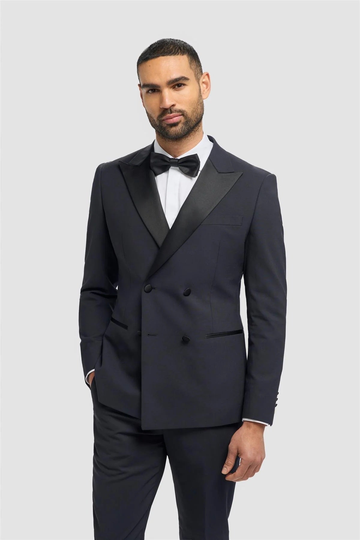Aspen Men’s Navy Double Breasted Tuxedo Suit – Peak Lapel 2 Piece