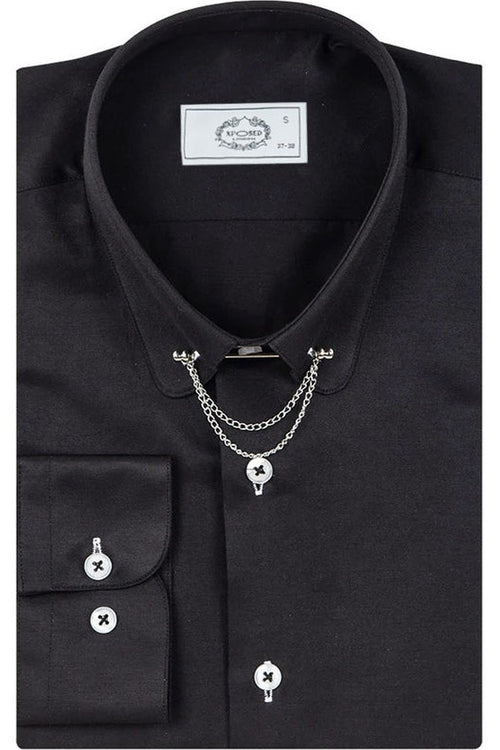 chain dress shirt Avanti Uomo Men's French Cuff Shirt Set - Fashion Collar Chain - Black - 16.5 34/35