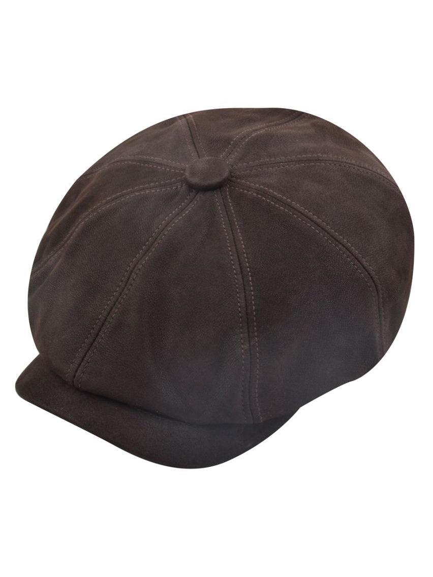 BROWN REAL LEATHER BAKERBOY FLAT CAP