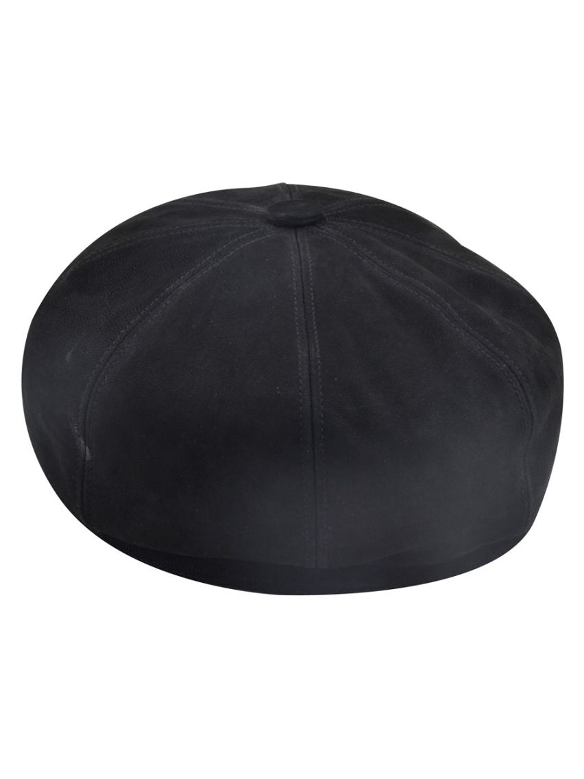 BLACK LEATHER IVY BERET BAKER BOY HAT