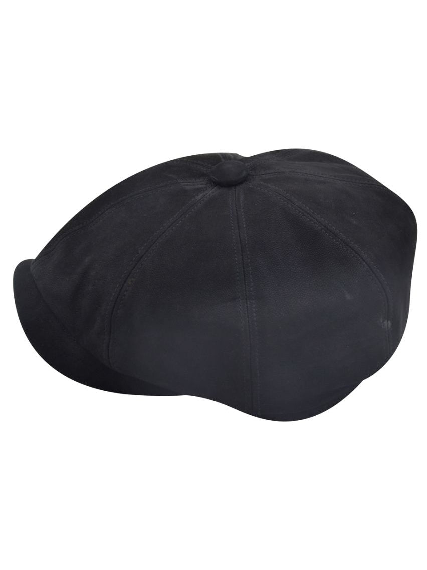 BLACK LEATHER IVY BERET BAKER BOY HAT