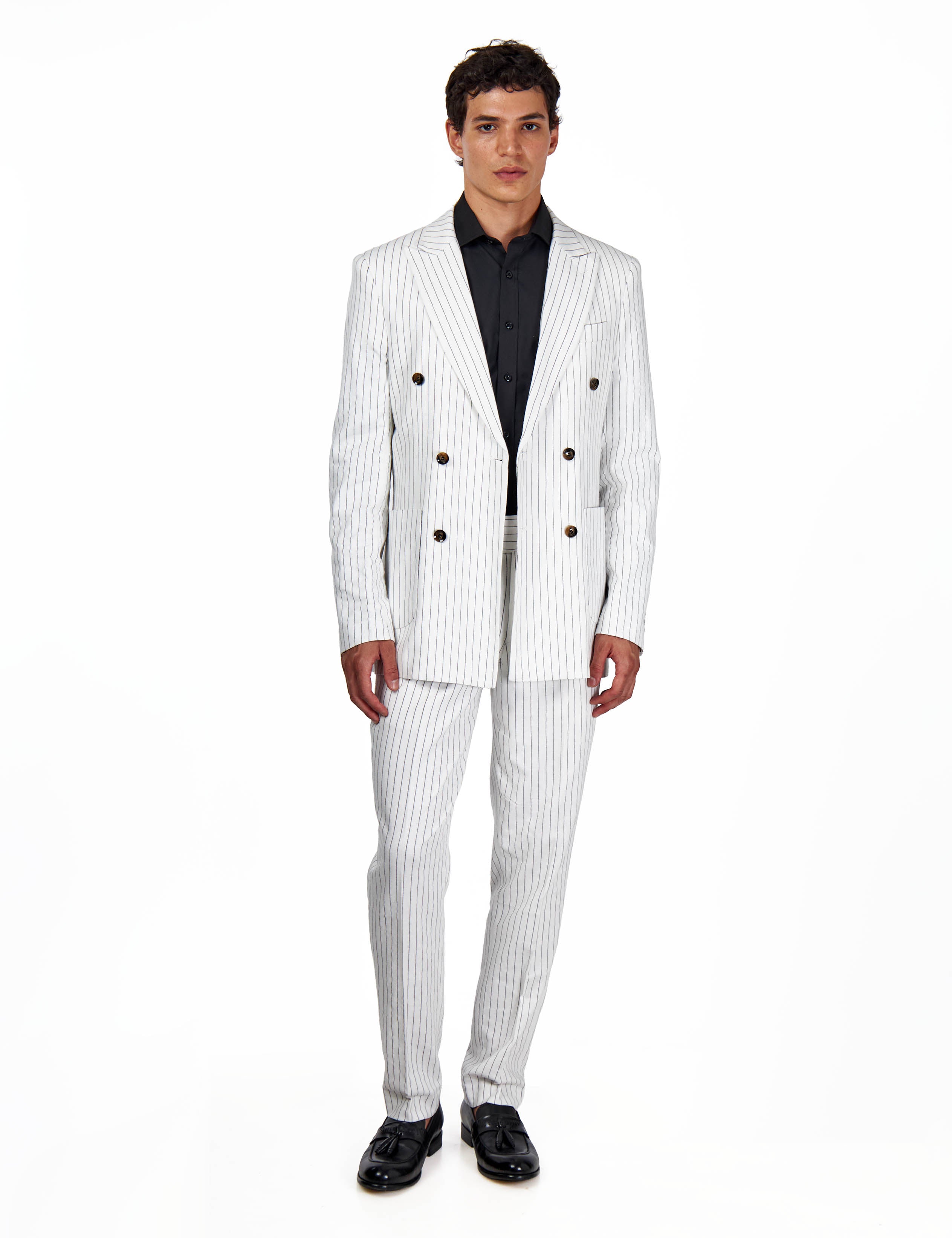 LLOYD – White Double Breasted Pinstripe Linen Suit
