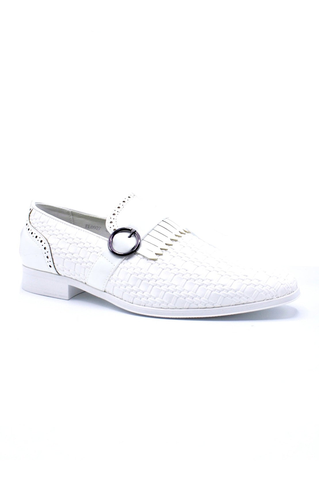 White Faux Woven Leather Slip-On Monk Strap Loafers Shoes