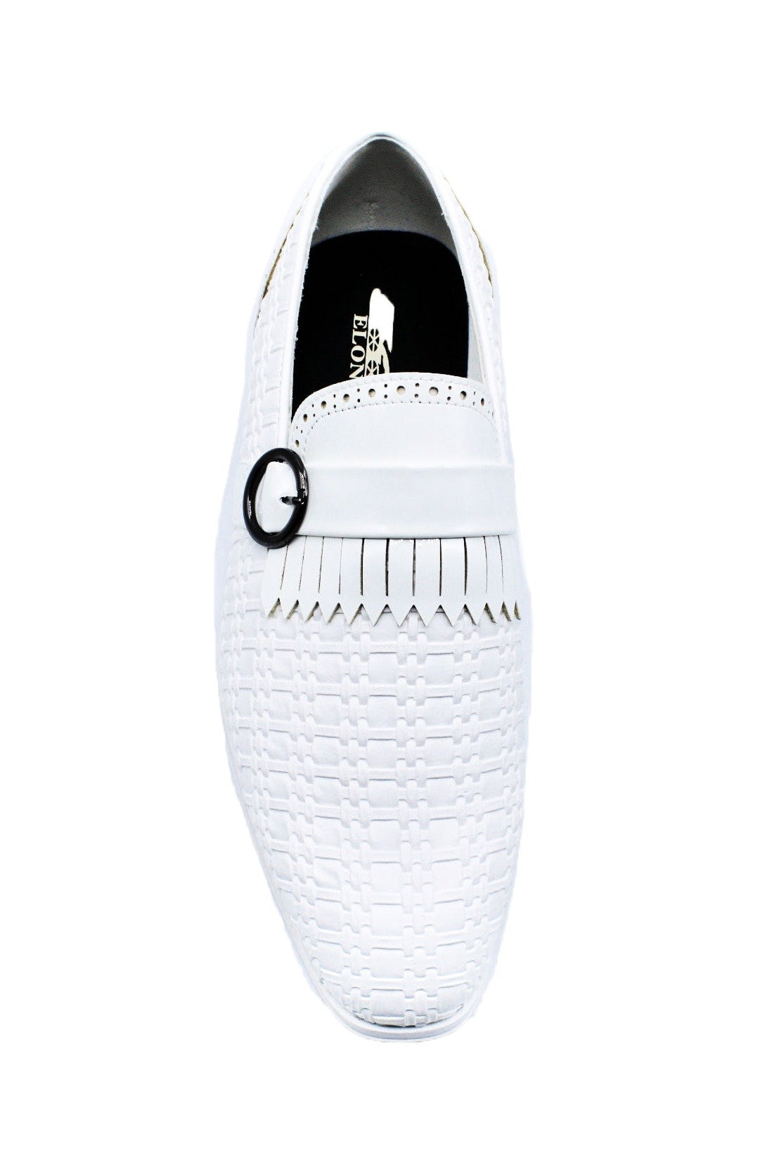 White Faux Woven Leather Slip-On Monk Strap Loafers Shoes