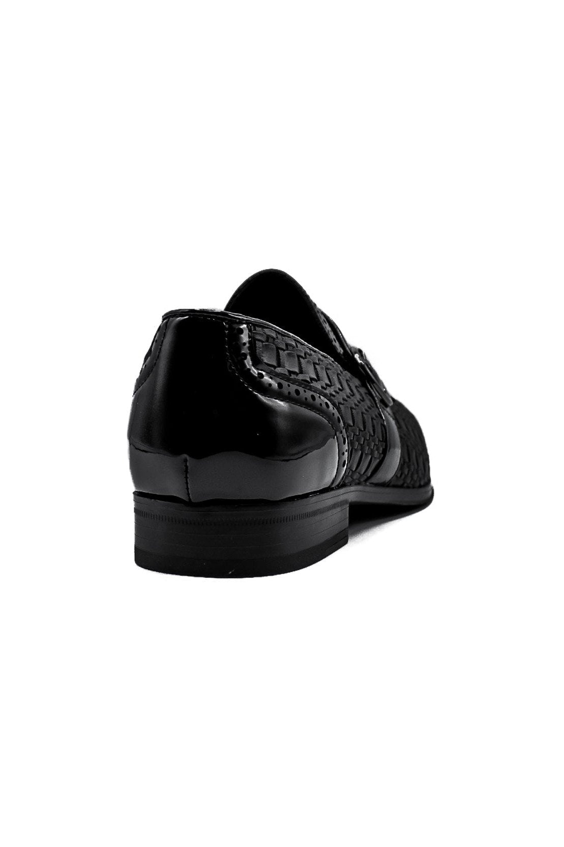 Black Faux Woven Leather Slip-On Monk Strap Loafers Shoes