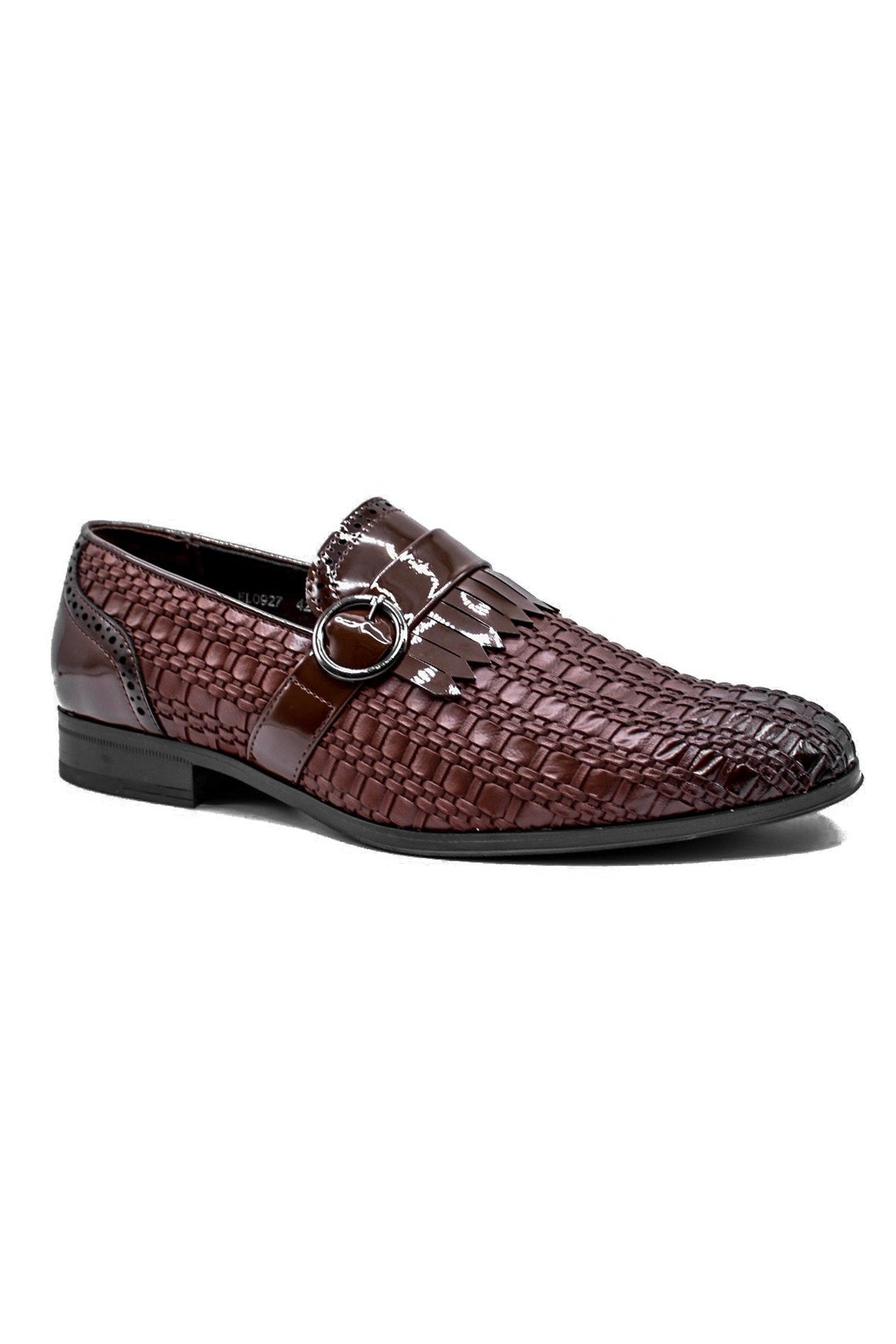 Brown Faux Woven Leather Slip-On Monk Strap Loafers Shoes