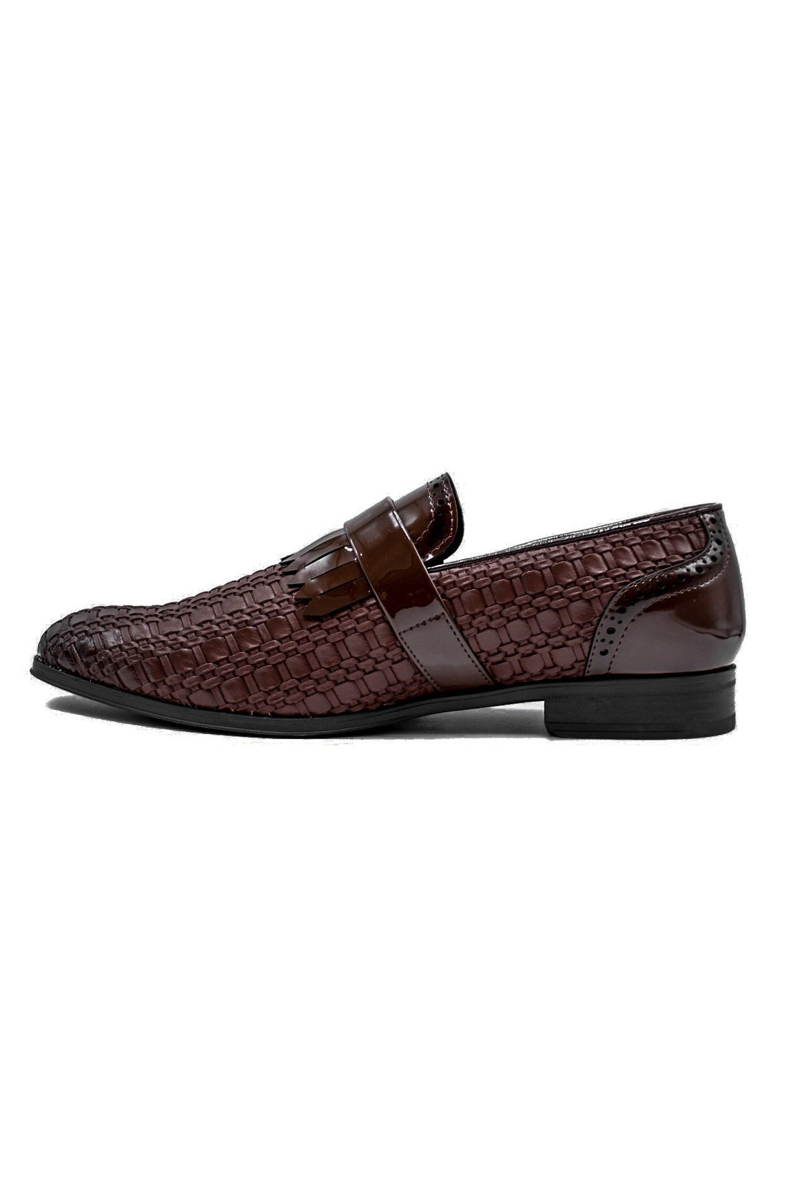 Brown Faux Woven Leather Slip-On Monk Strap Loafers Shoes